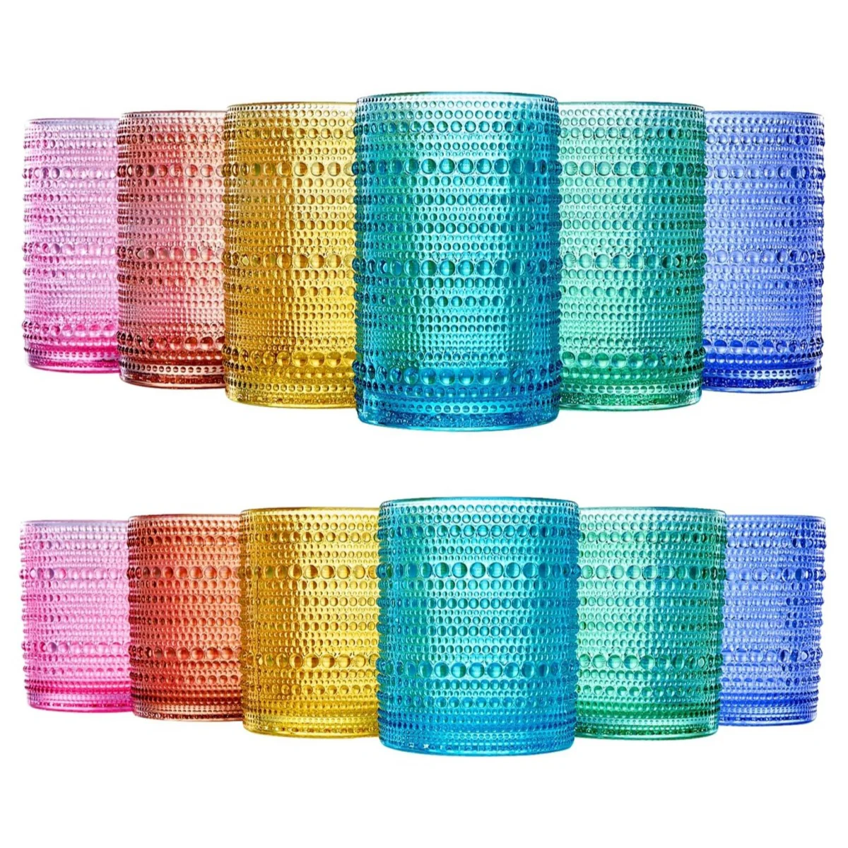 Rainbow Hobnail Highball Glasses Set of 12