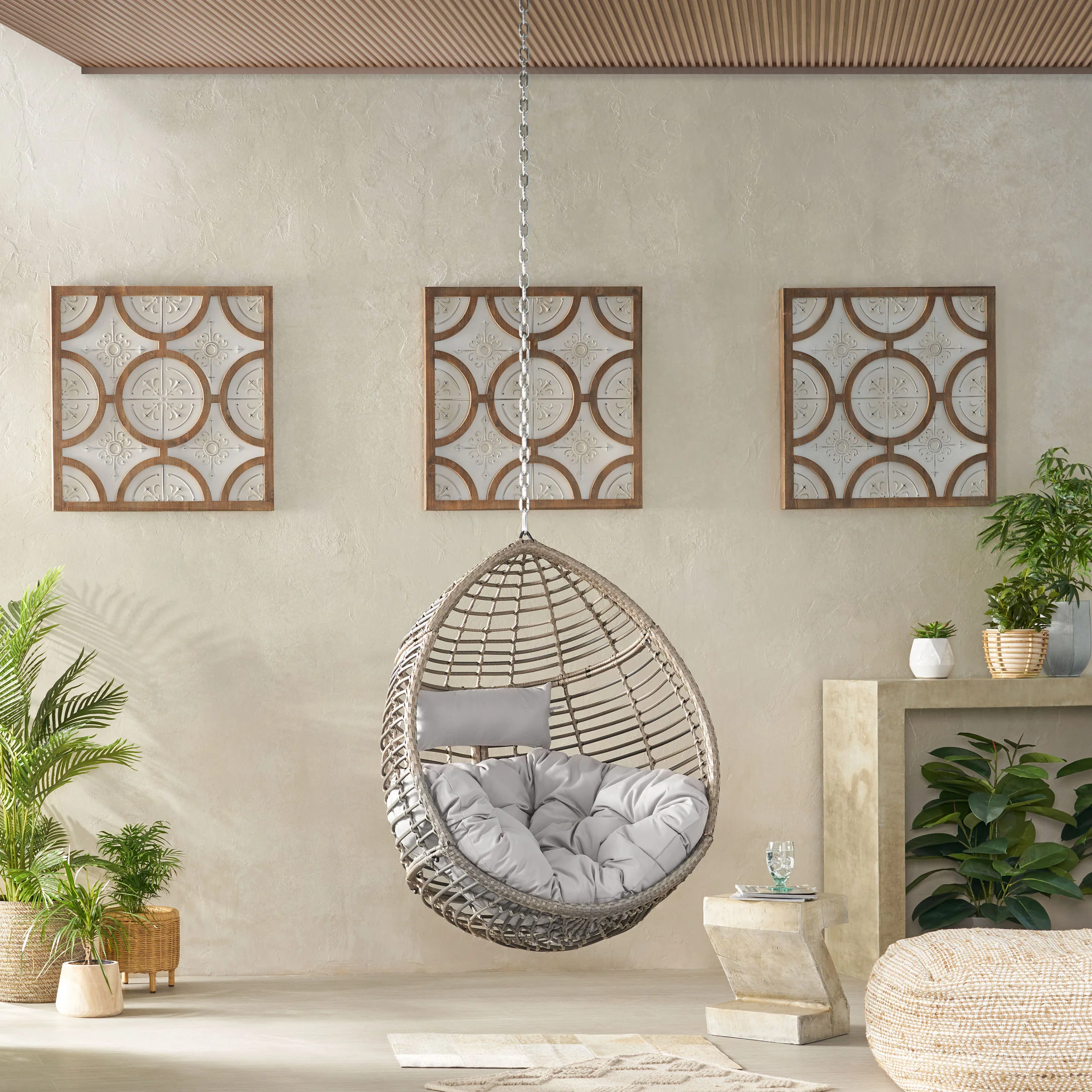 Relished Outdoor Rattan Swingasan™ Hanging Chair with Seat Cushion and Teardrop Shape - Image 16
