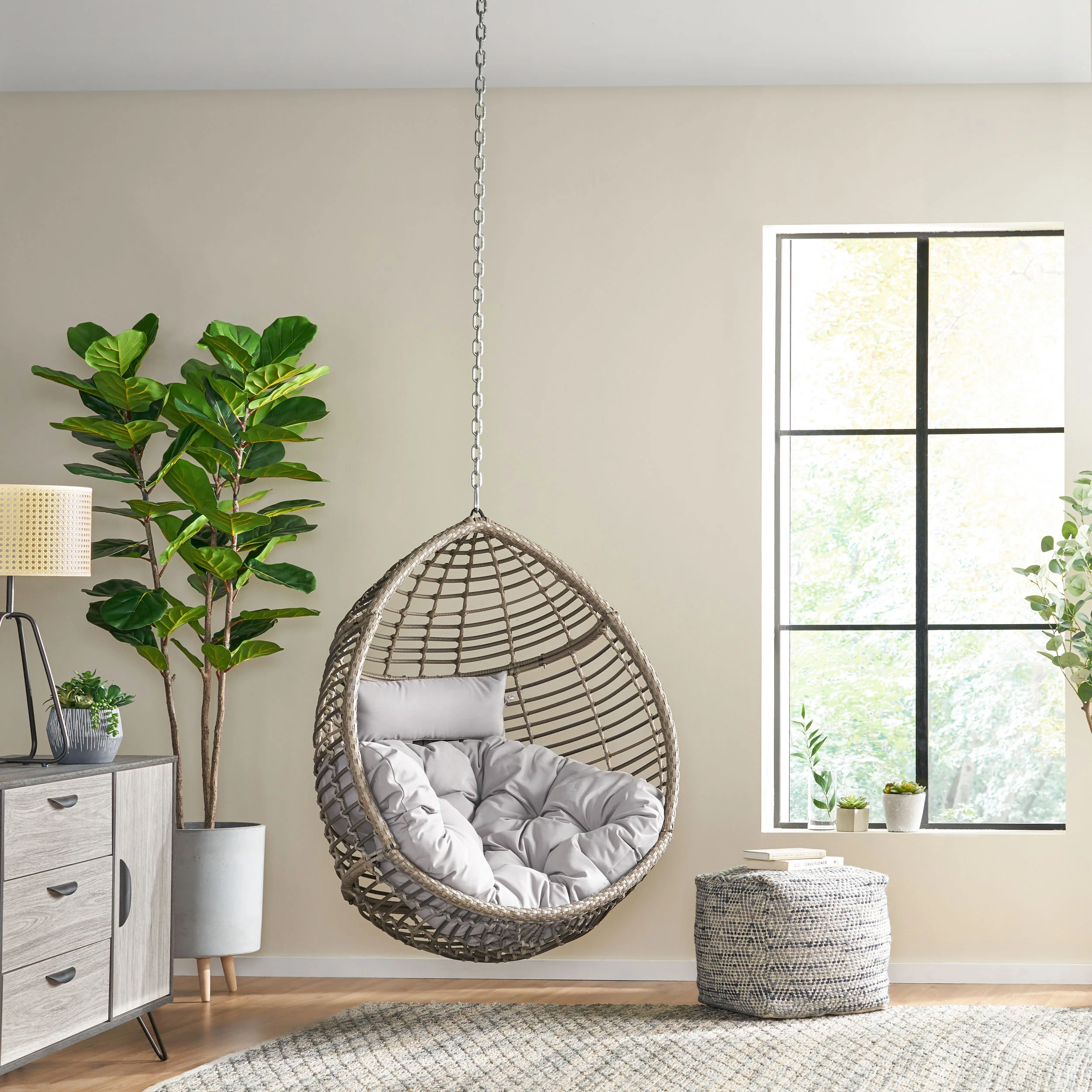 Relished Outdoor Rattan Swingasan™ Hanging Chair with Seat Cushion and Teardrop Shape - Image 17