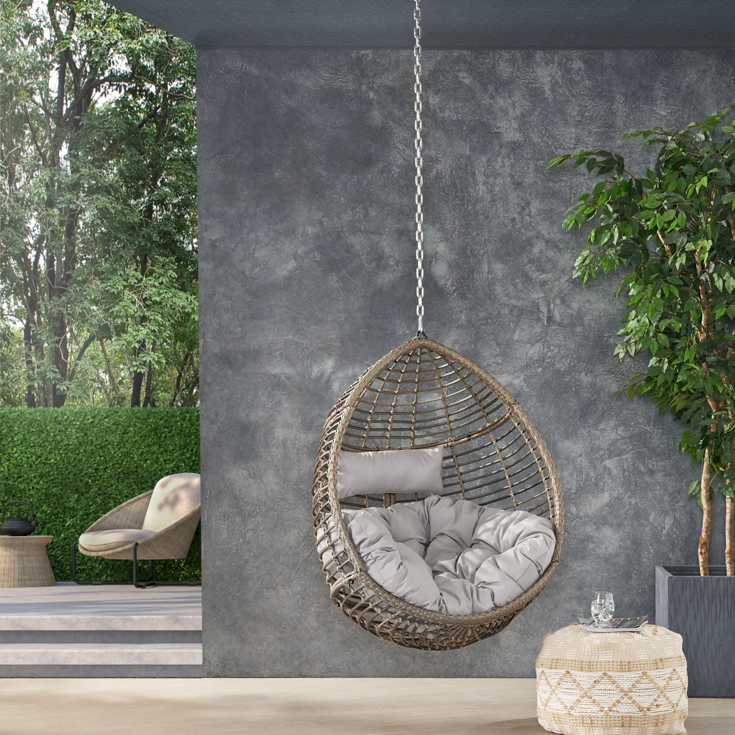 Relished Outdoor Rattan Swingasan™ Hanging Chair with Seat Cushion and Teardrop Shape - Image 18