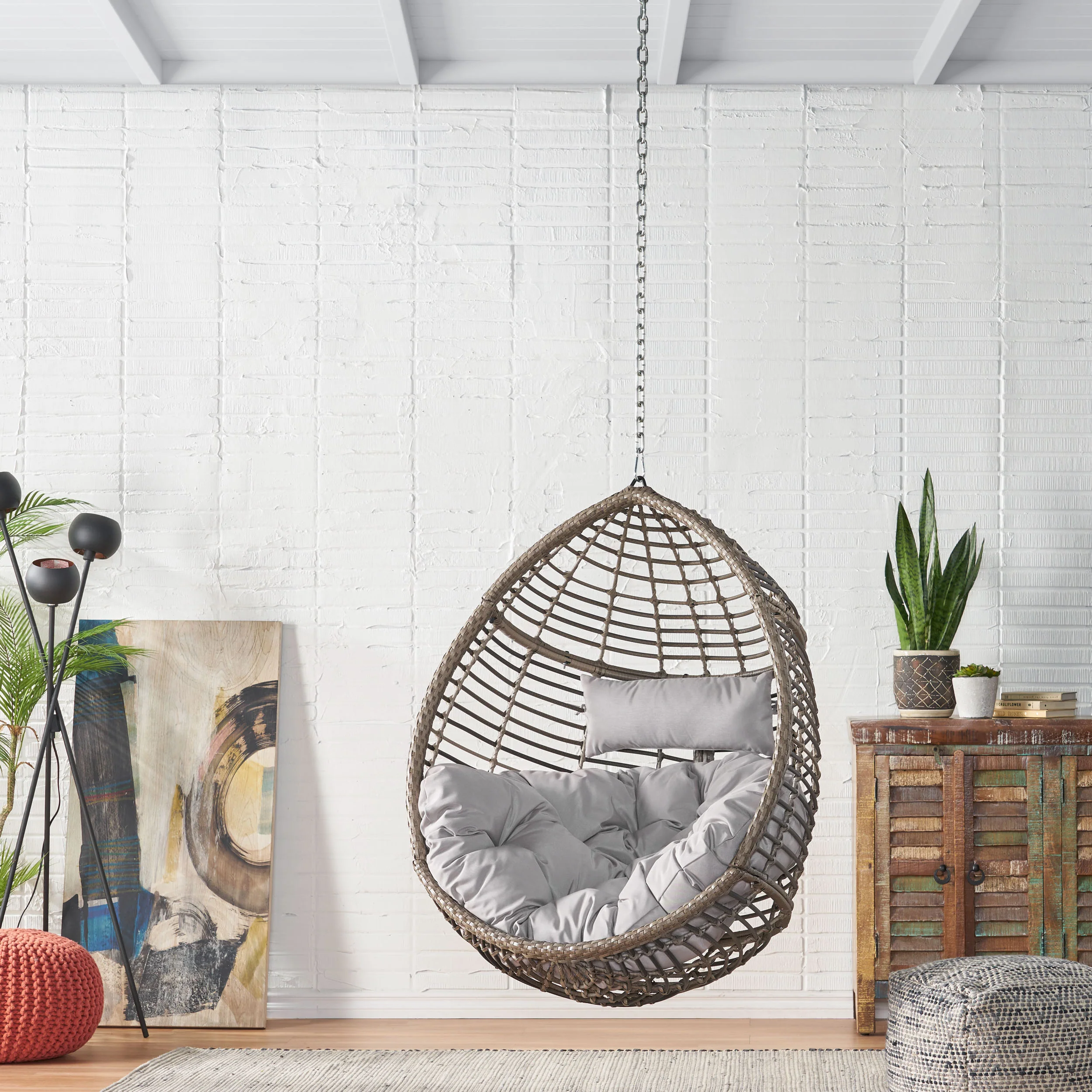 Relished Outdoor Rattan Swingasan™ Hanging Chair with Seat Cushion and Teardrop Shape - Image 19