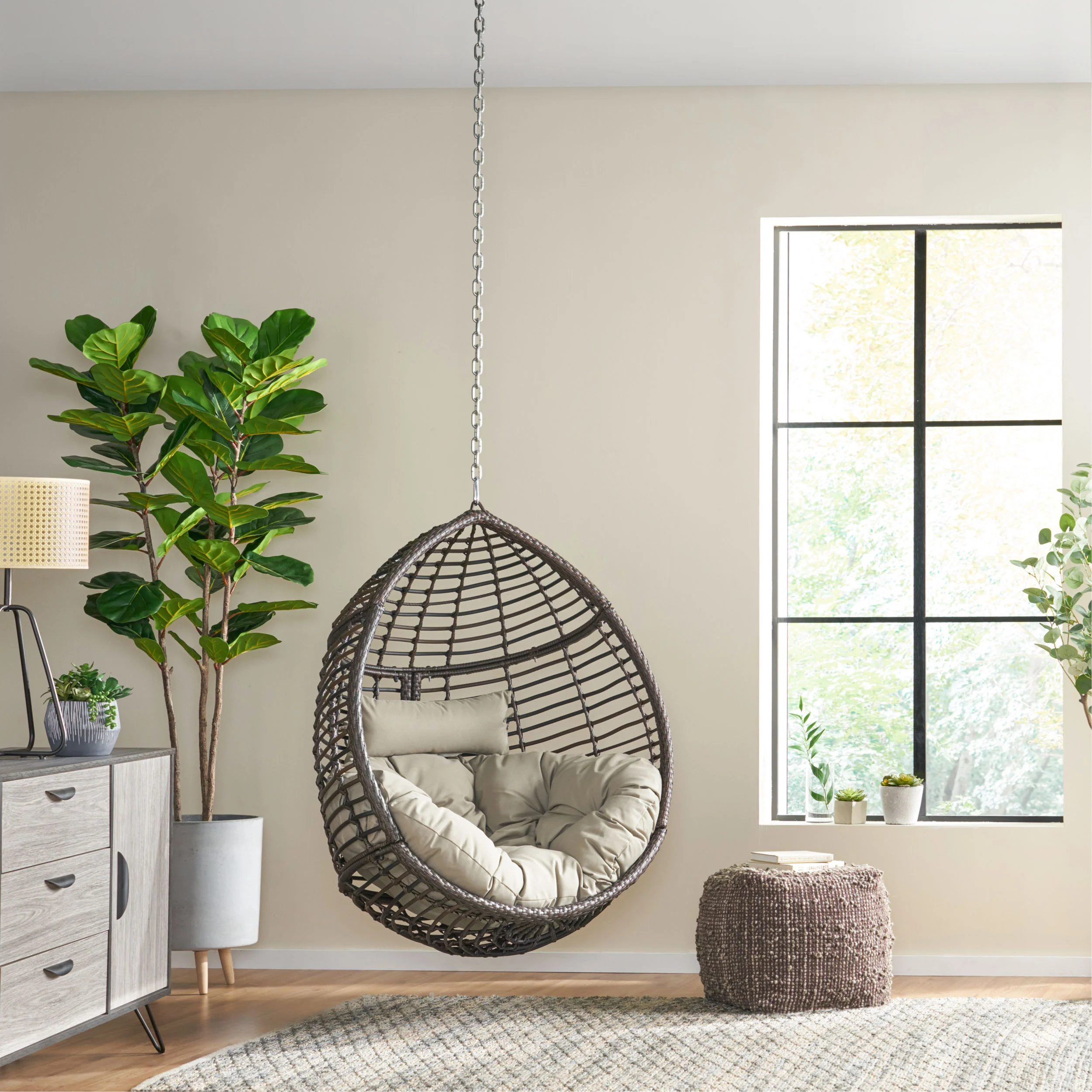 Relished Outdoor Rattan Swingasan™ Hanging Chair with Seat Cushion and Teardrop Shape - Image 7