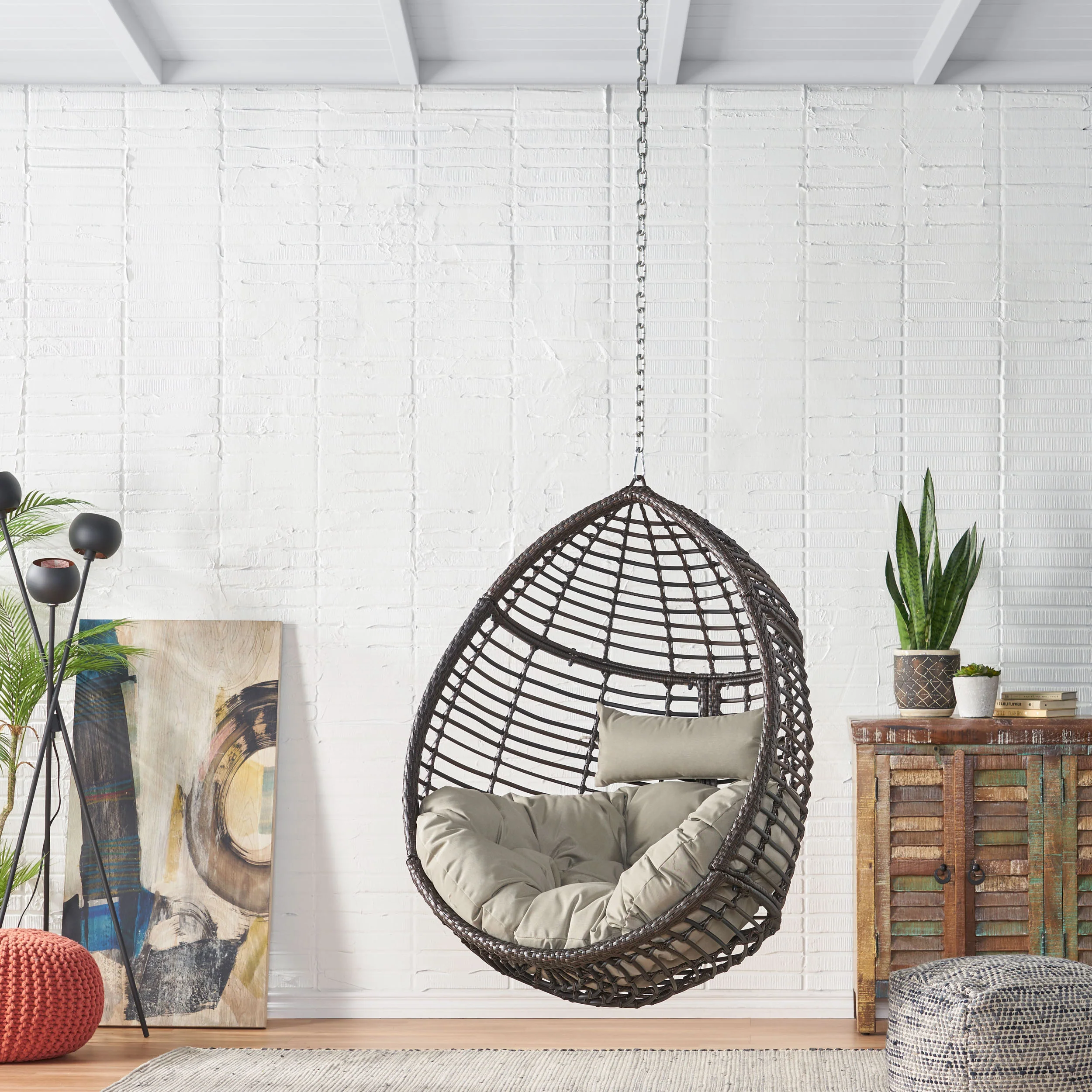 Relished Outdoor Rattan Swingasan™ Hanging Chair with Seat Cushion and Teardrop Shape - Image 9