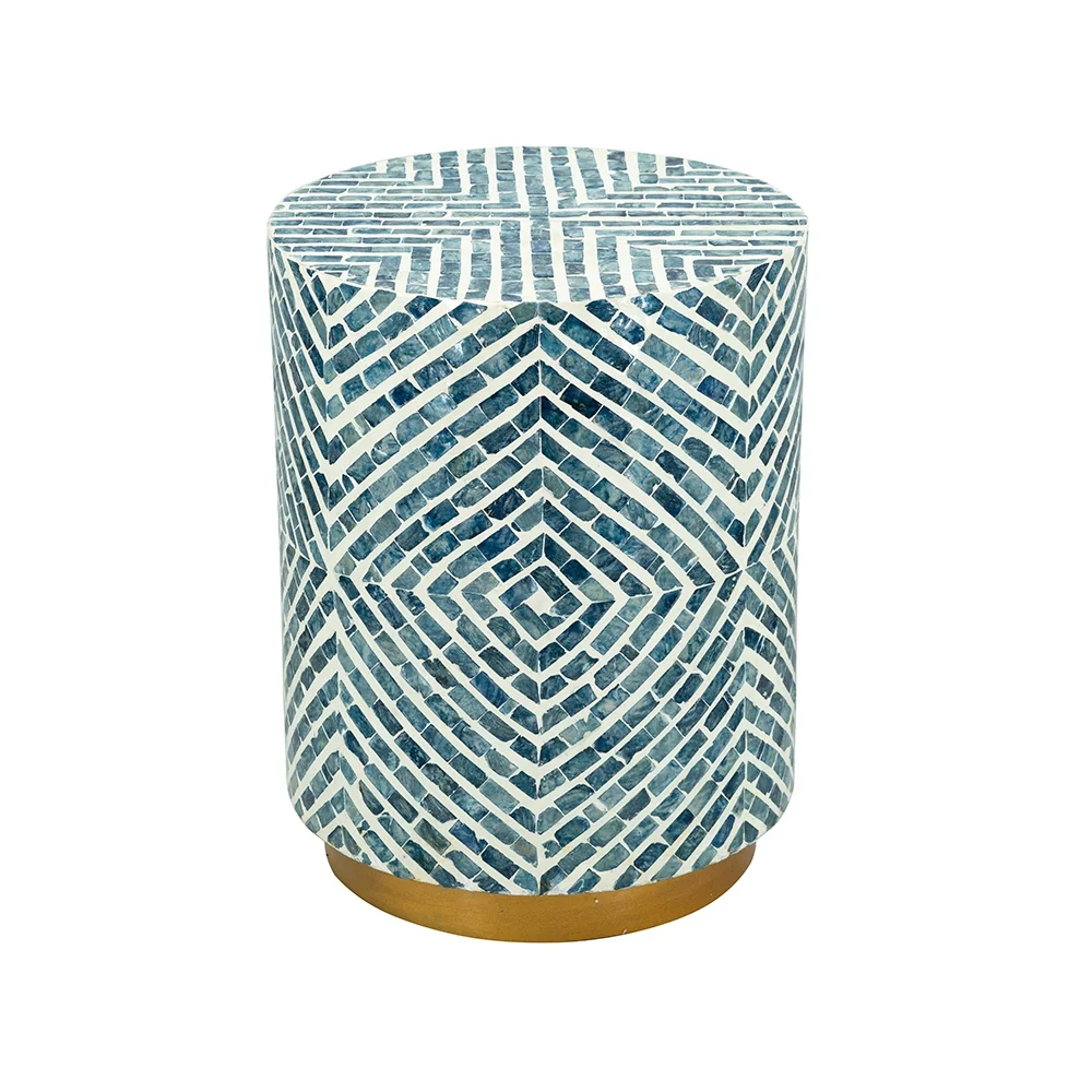 Round Blue & White Capiz Side Table - Image 3