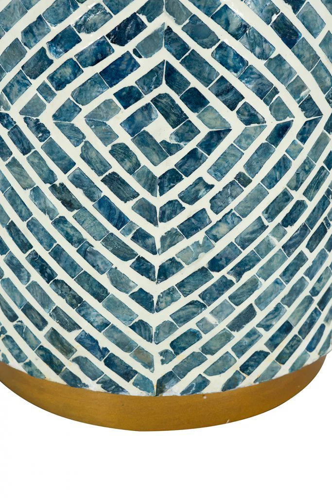 Round Blue & White Capiz Side Table - Image 4