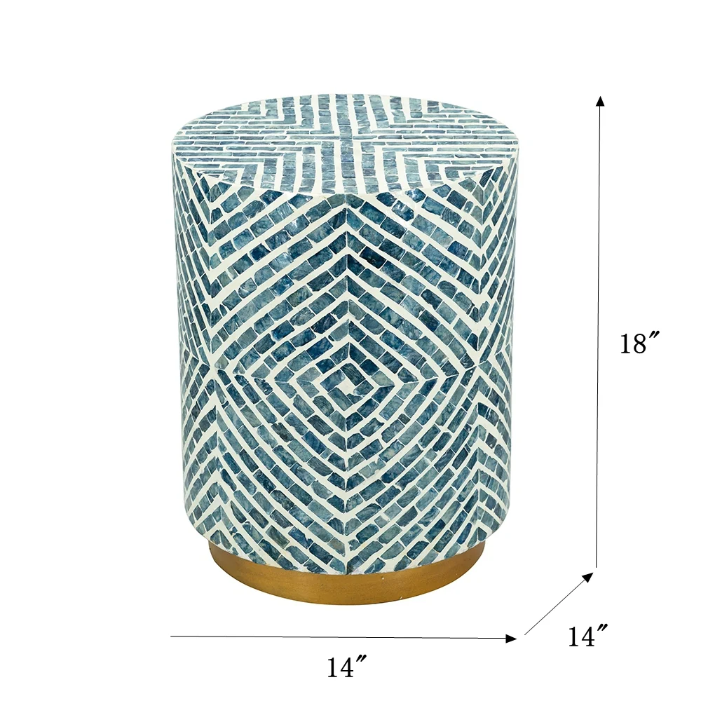 Round Blue & White Capiz Side Table - Image 6