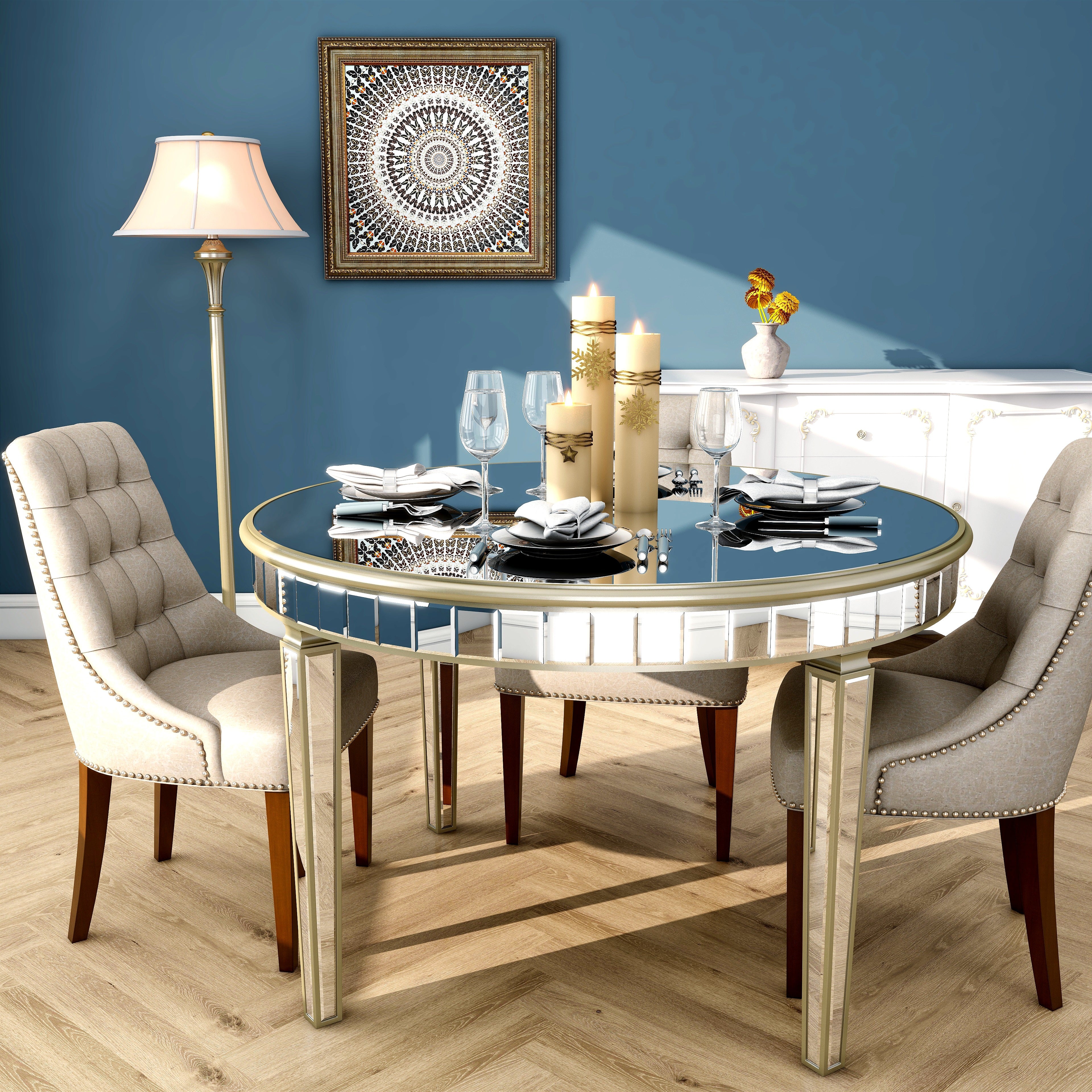 Round Glass Dining Table with Mirror Top - Image 12
