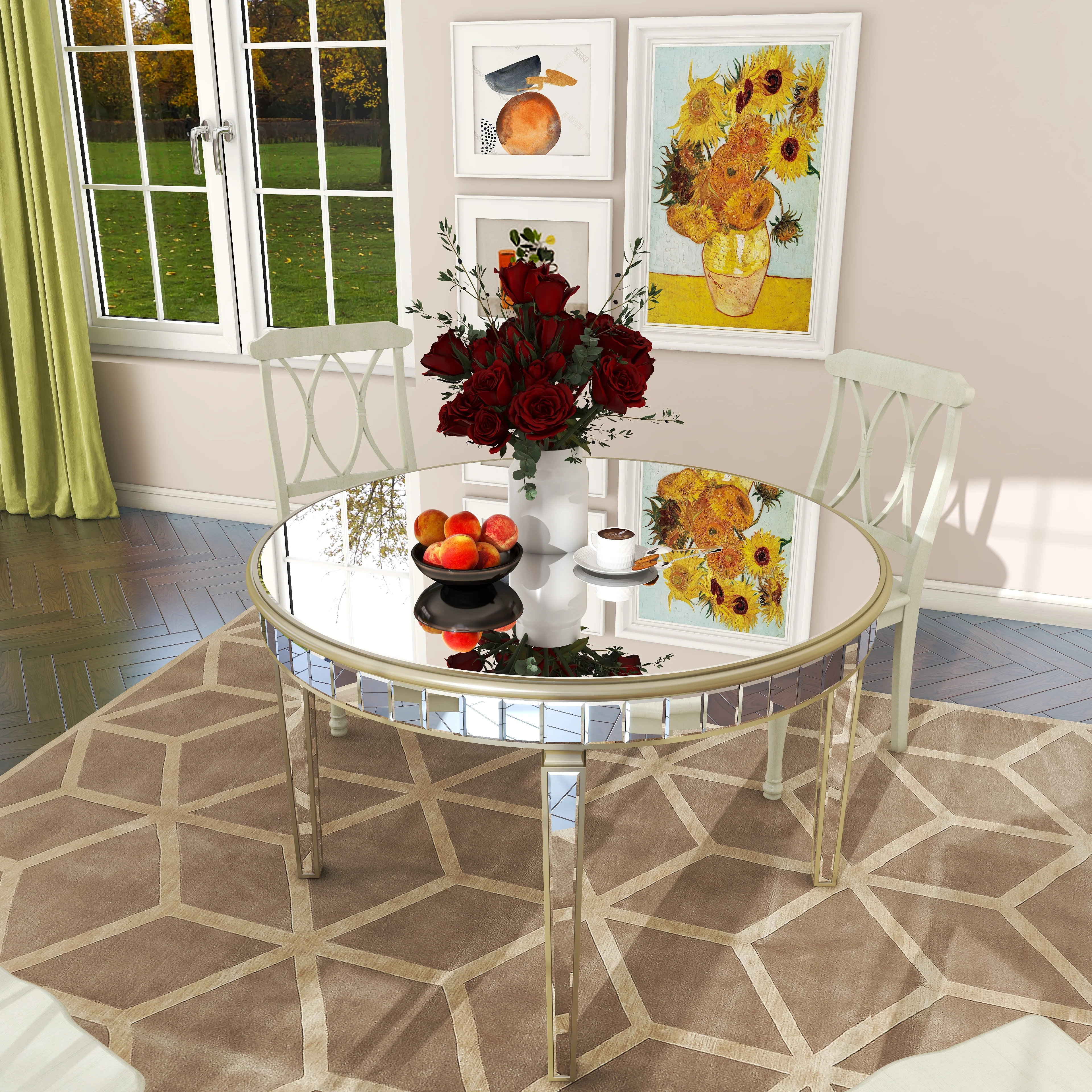 Round Glass Dining Table with Mirror Top - Image 3