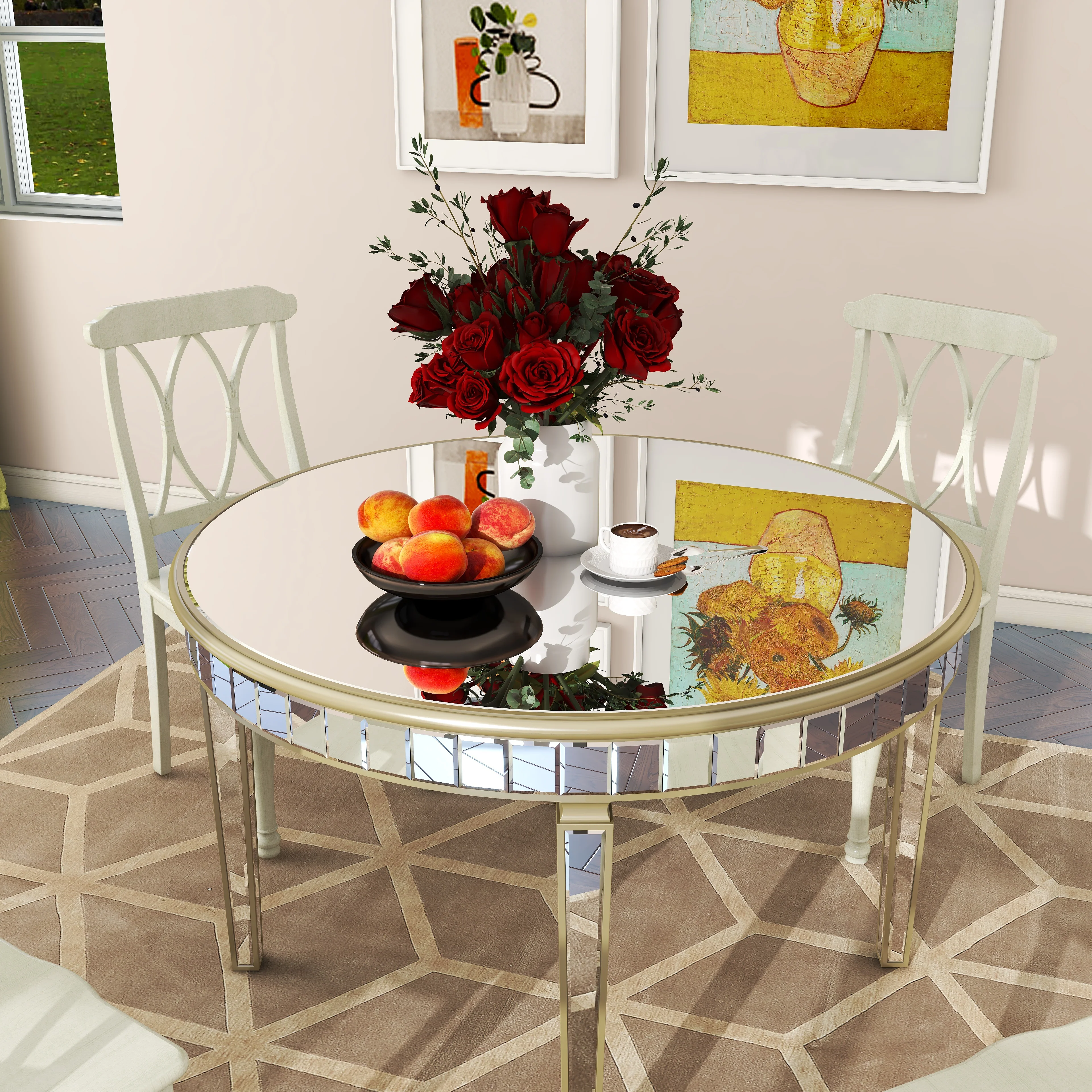 Round Glass Dining Table with Mirror Top - Image 4