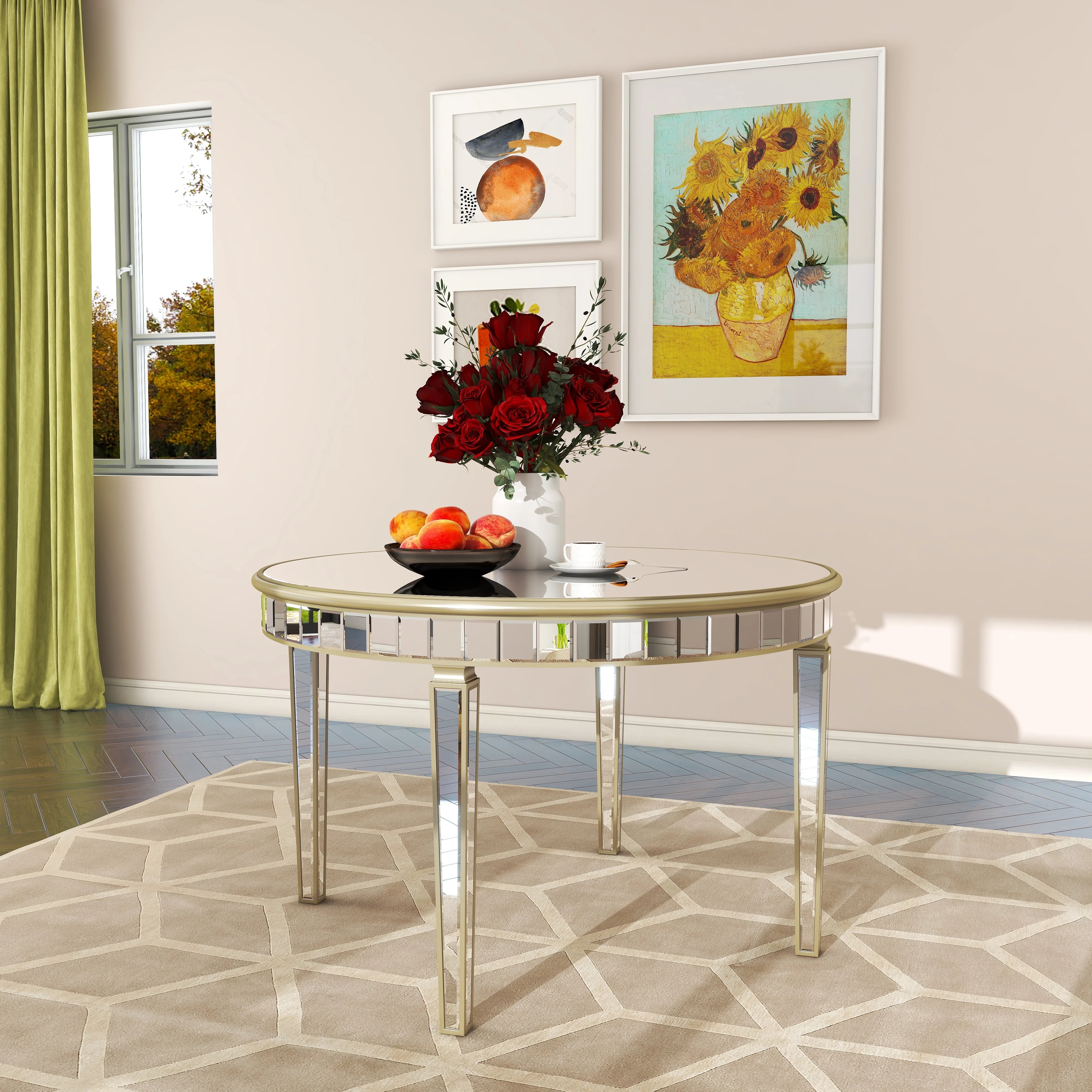 Round Glass Dining Table with Mirror Top - Image 5