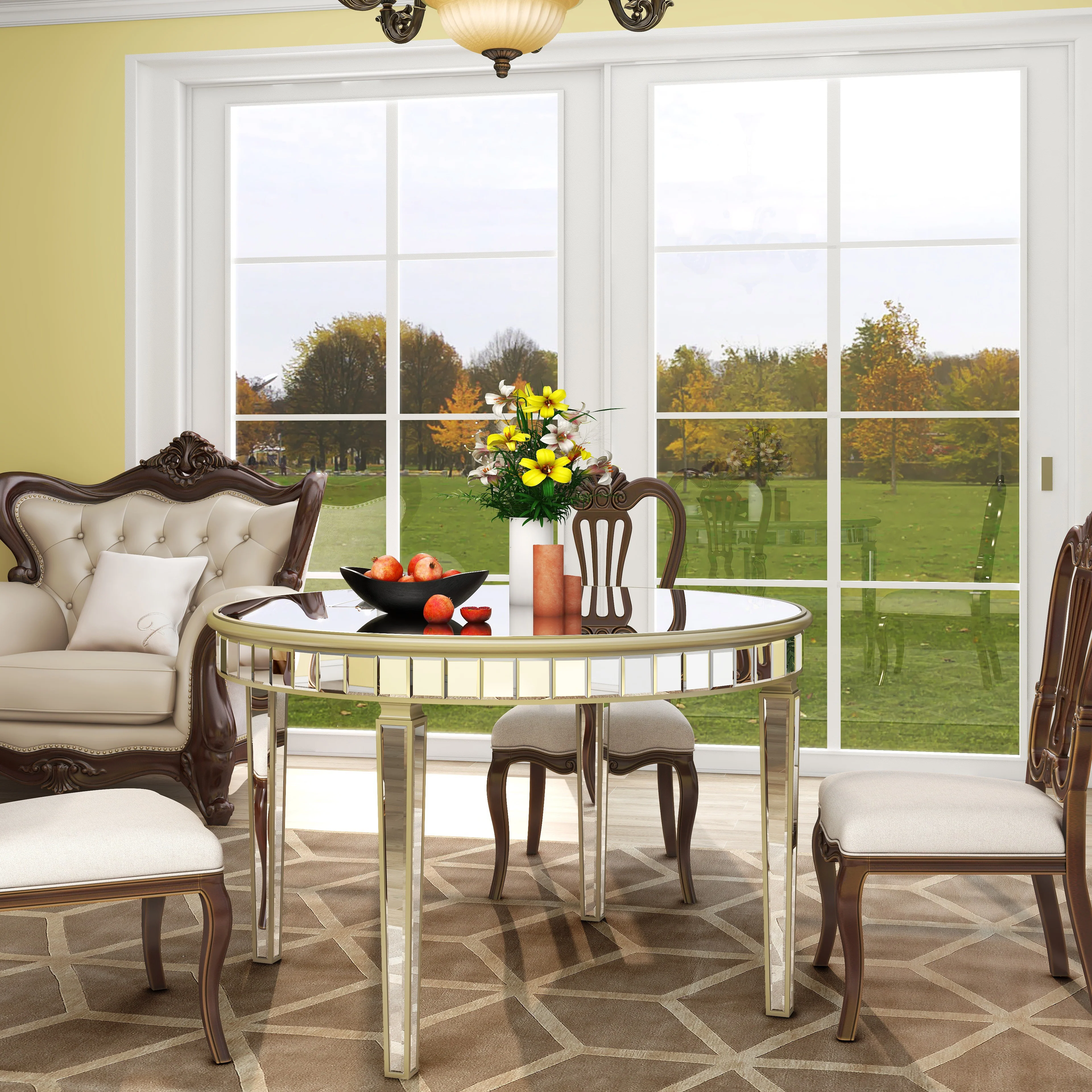 Round Glass Dining Table with Mirror Top - Image 6