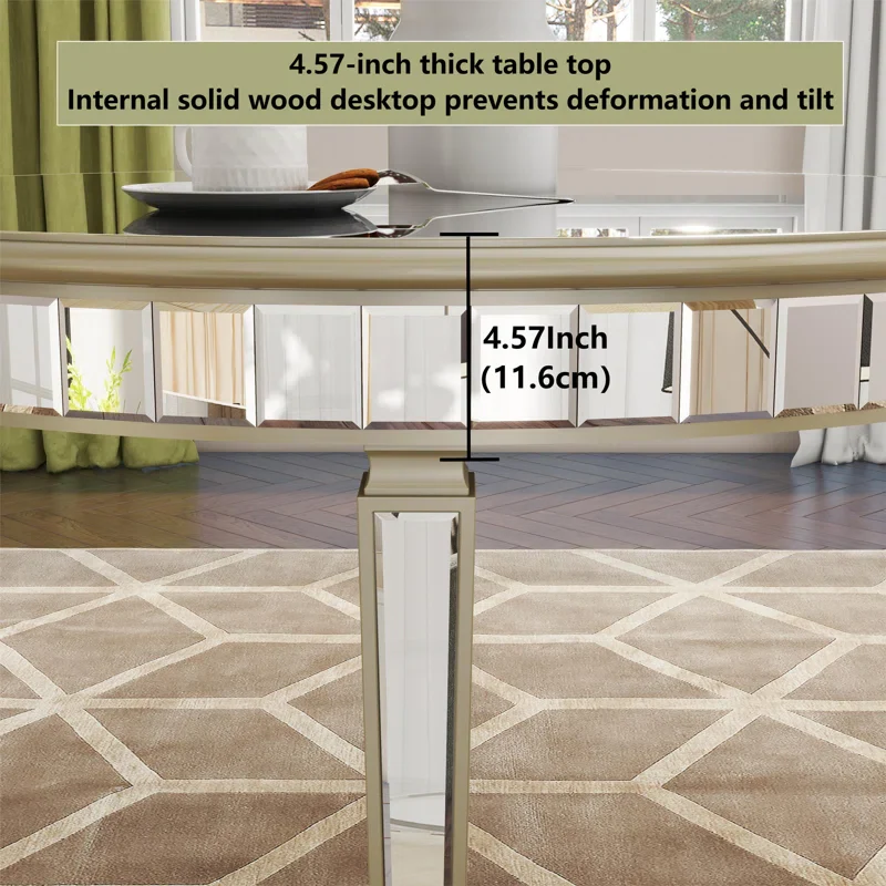 Round Glass Dining Table with Mirror Top - Image 9