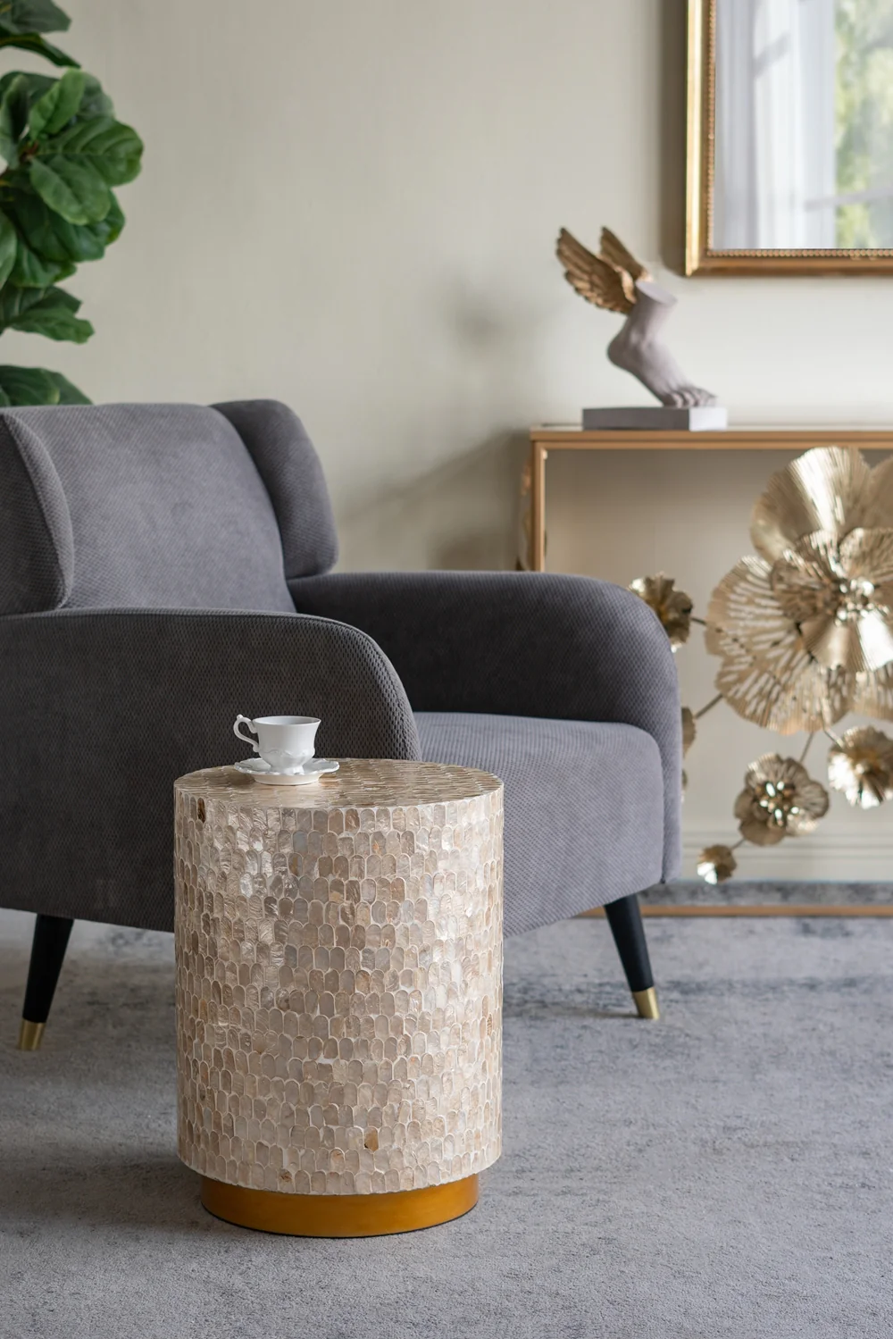 Round Gold Capiz Side Table - Image 7