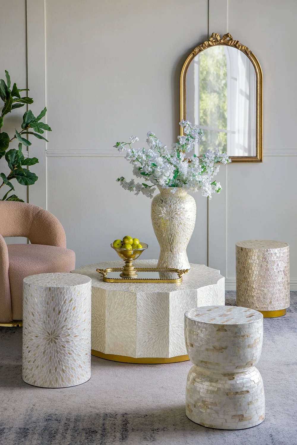 Round Gold Capiz Side Table - Image 8
