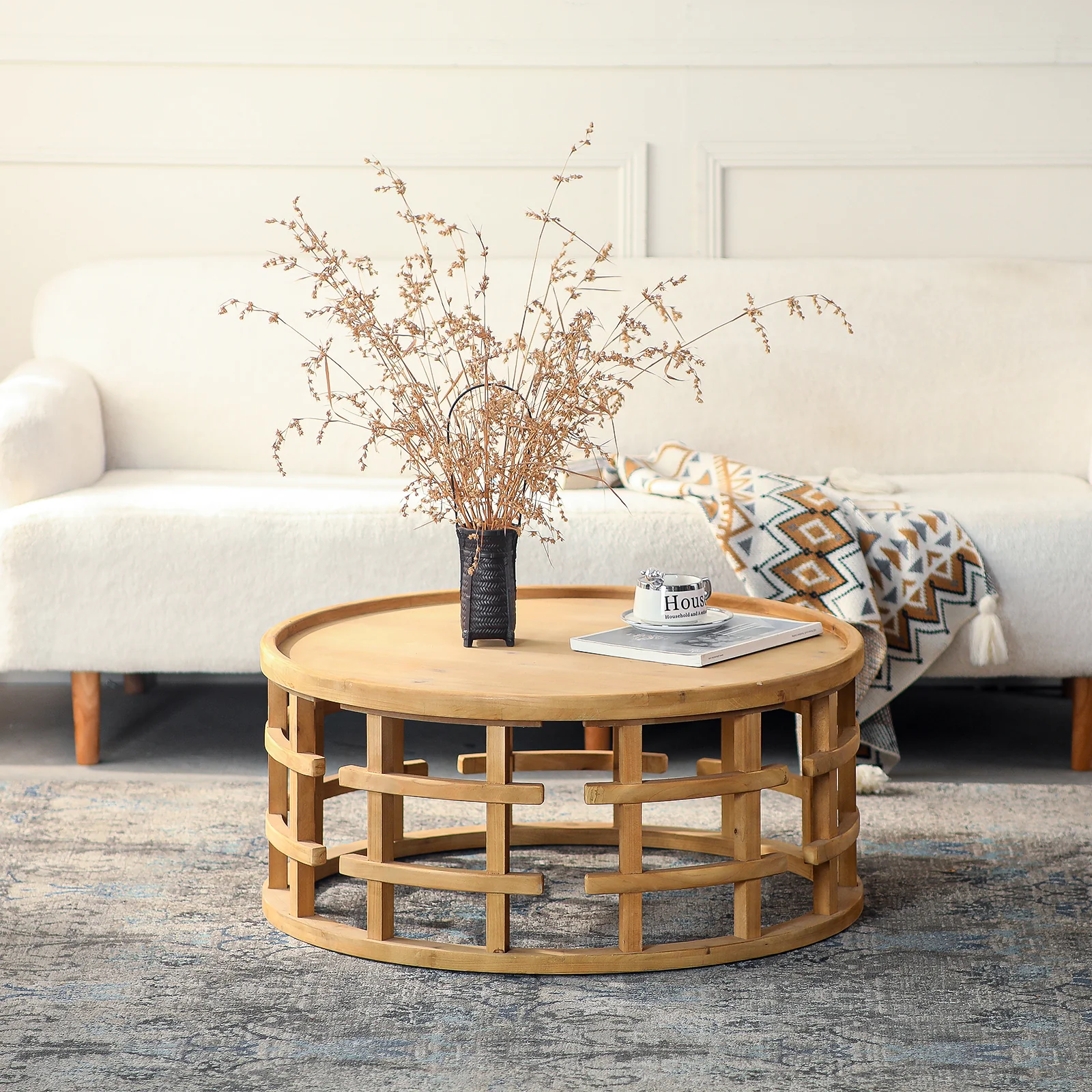 Round Open-Frame Boho Coffee Table - Image 3