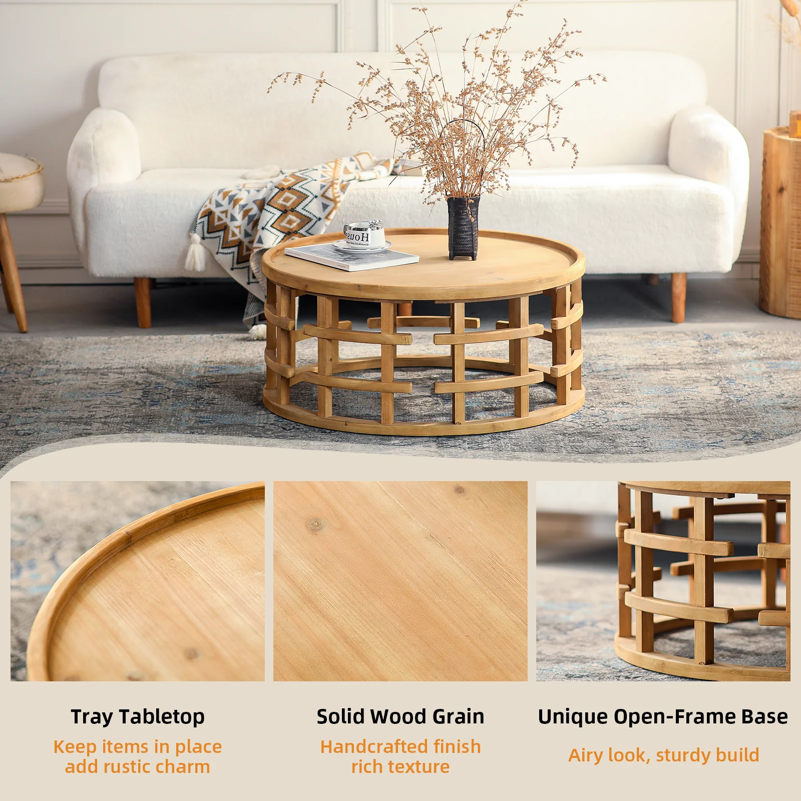 Round Open-Frame Boho Coffee Table - Image 4