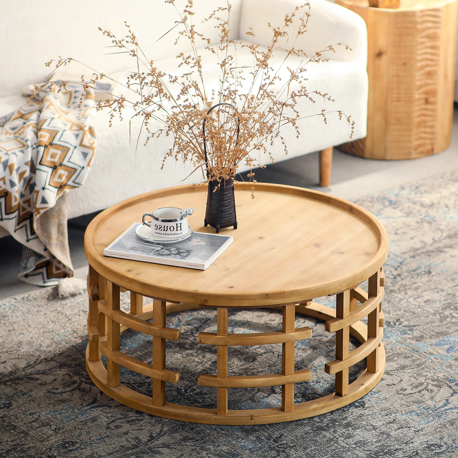 Round Open-Frame Boho Coffee Table - Image 6
