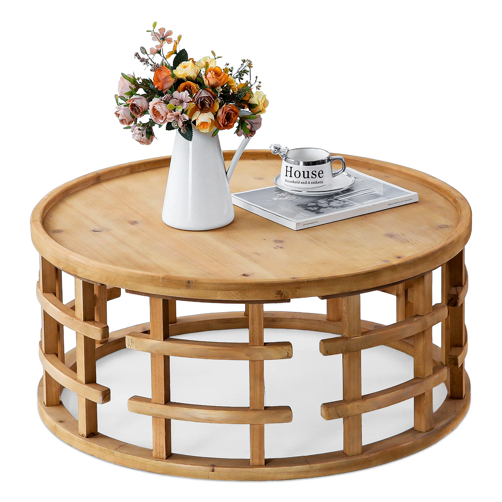 Round Open-Frame Boho Coffee Table - Image 7