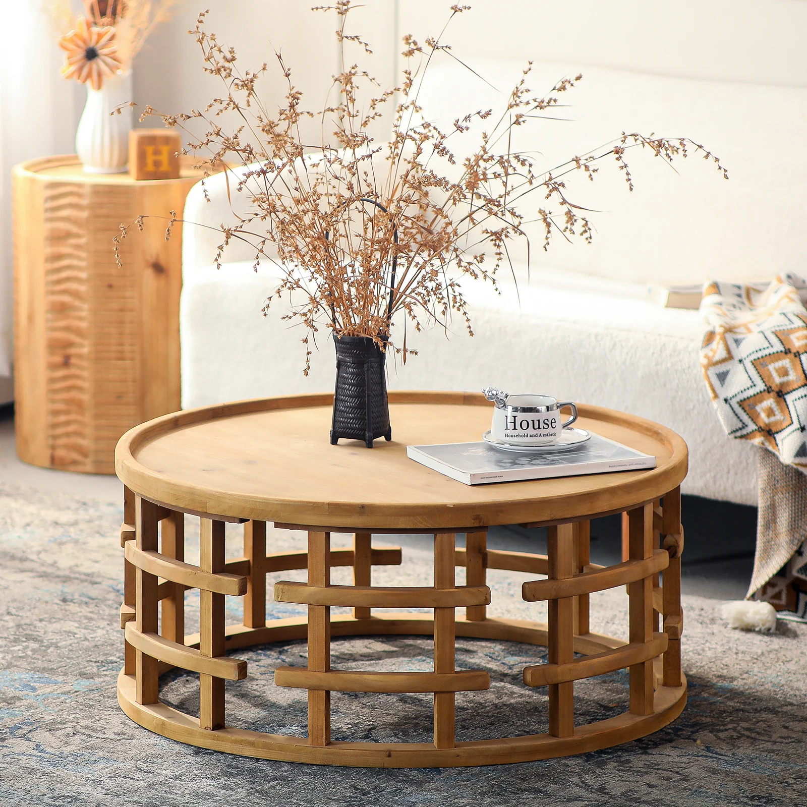 Round Open-Frame Boho Coffee Table - Image 8