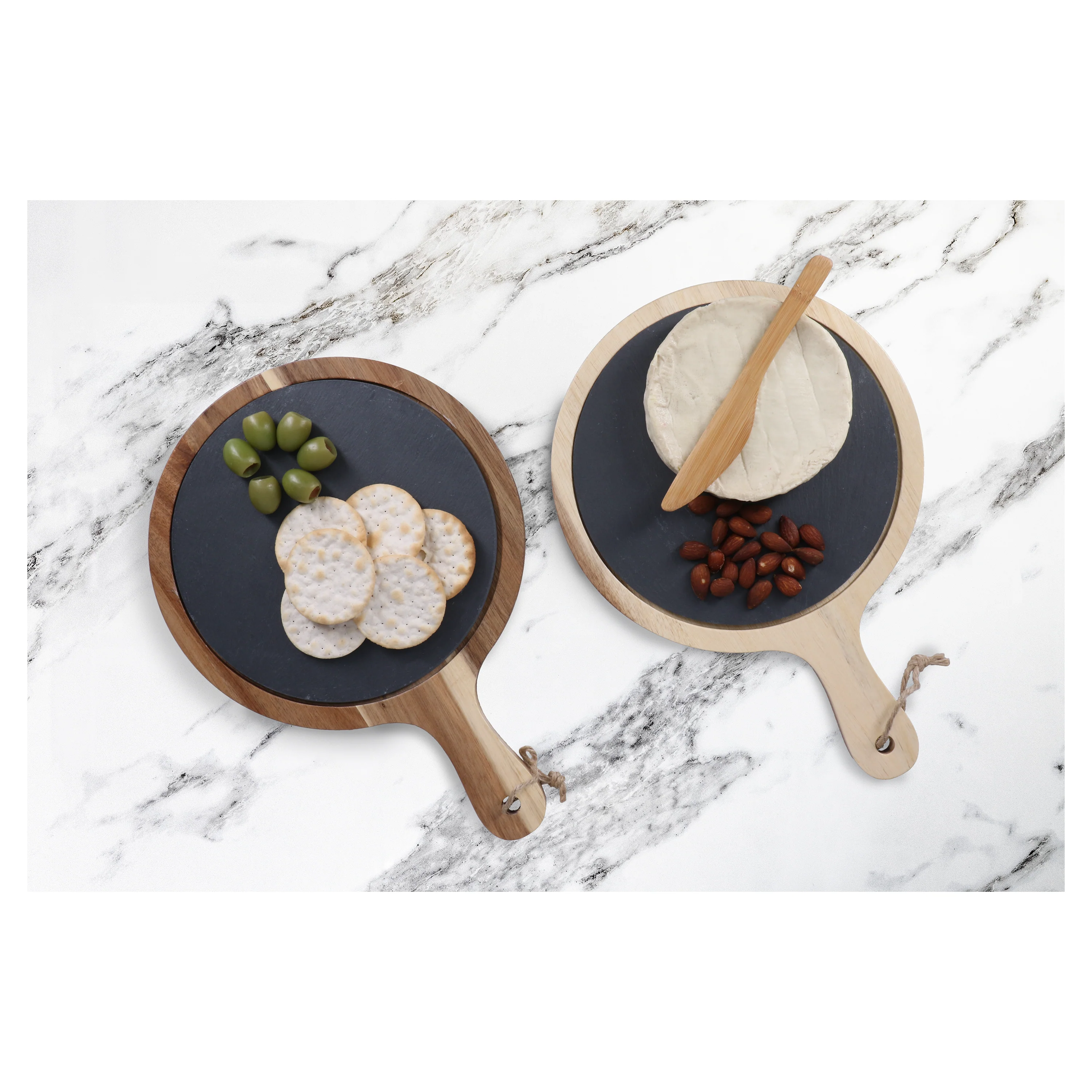 Round Set of 3 Slate and Wood Serving Boards - Image 6