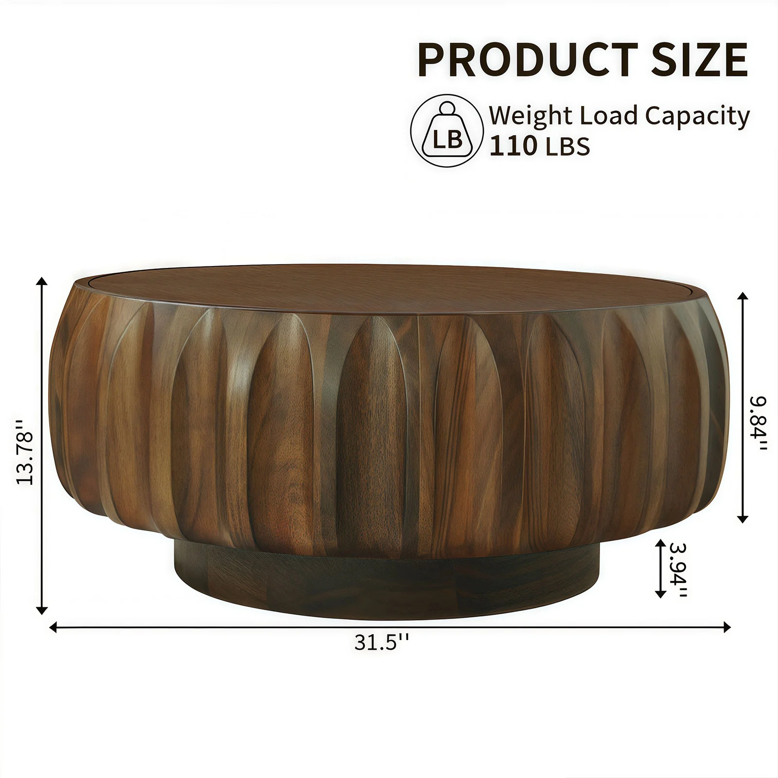 Round Solid Wood Carved Coffee Table - Image 3