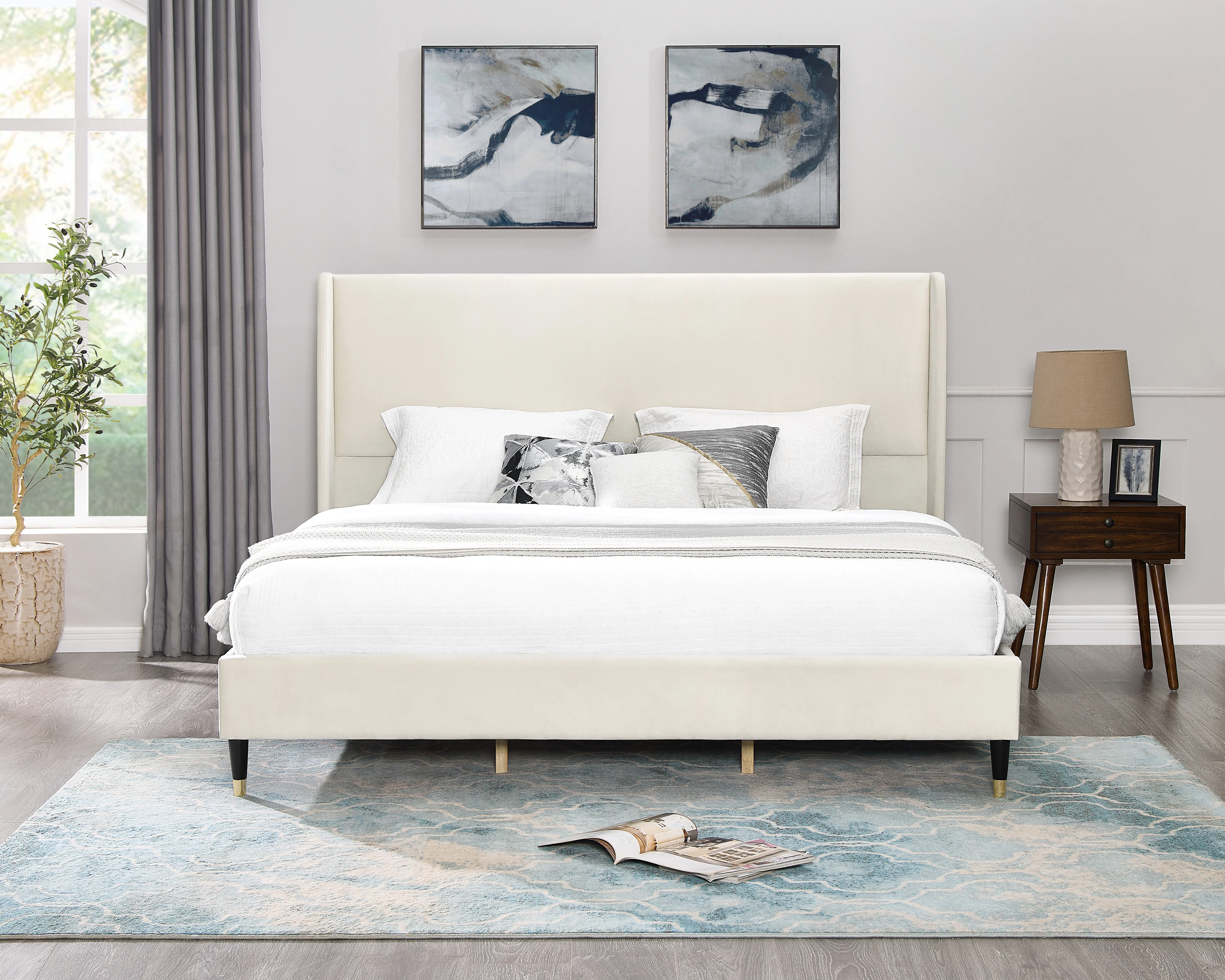 Rozita Velvet Wingback Platform Bed