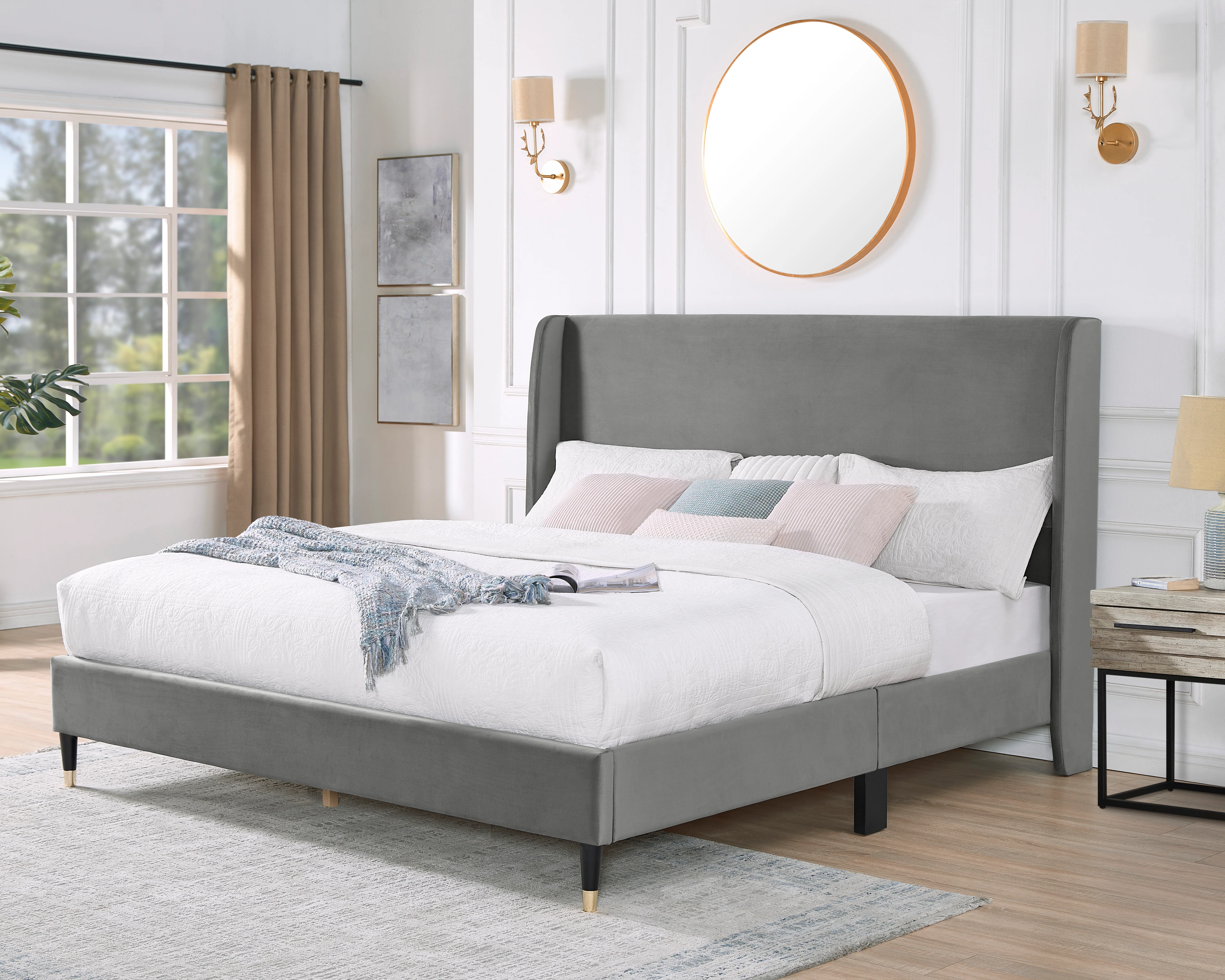 Rozita Velvet Wingback Platform Bed - Image 15