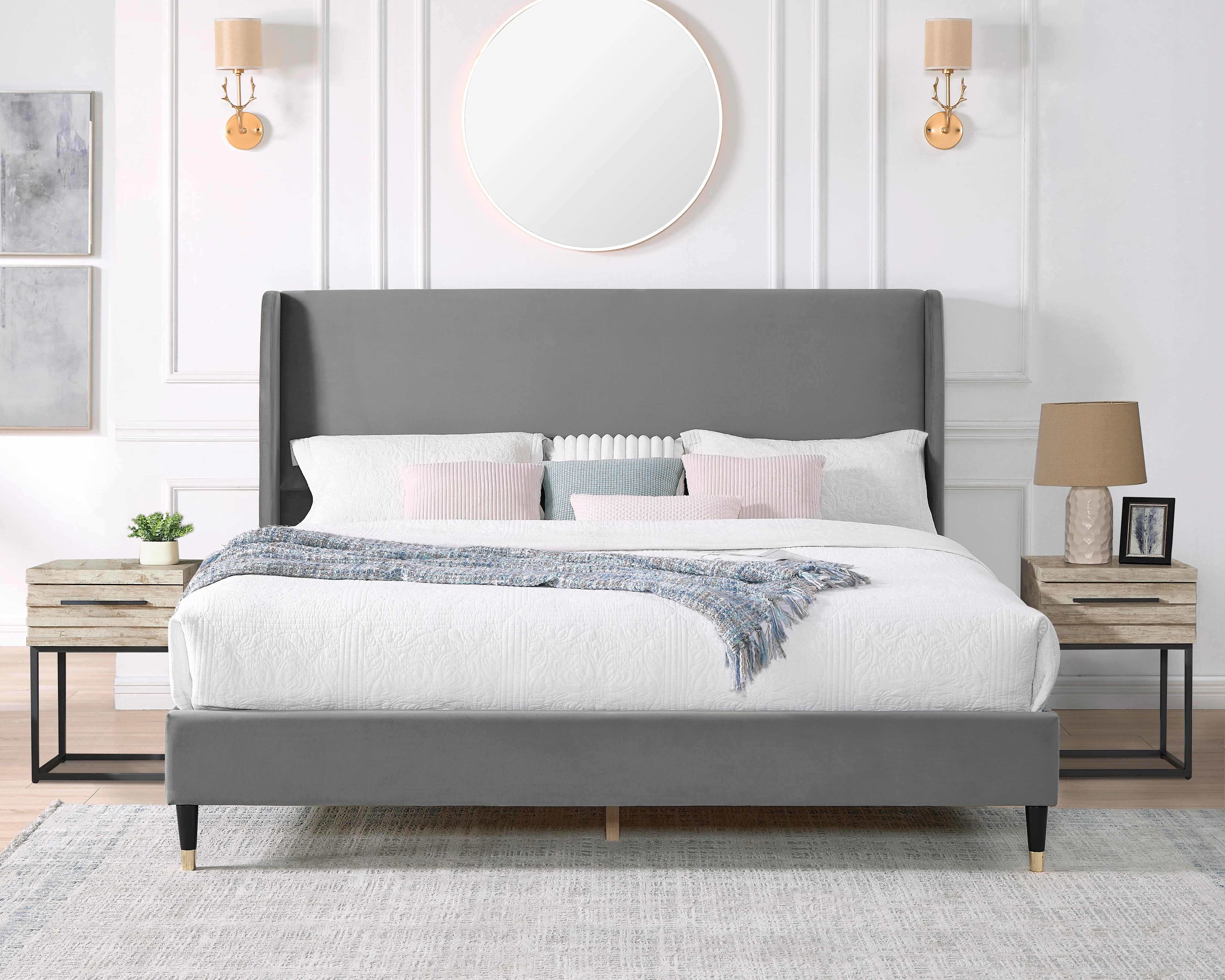 Rozita Velvet Wingback Platform Bed - Image 16