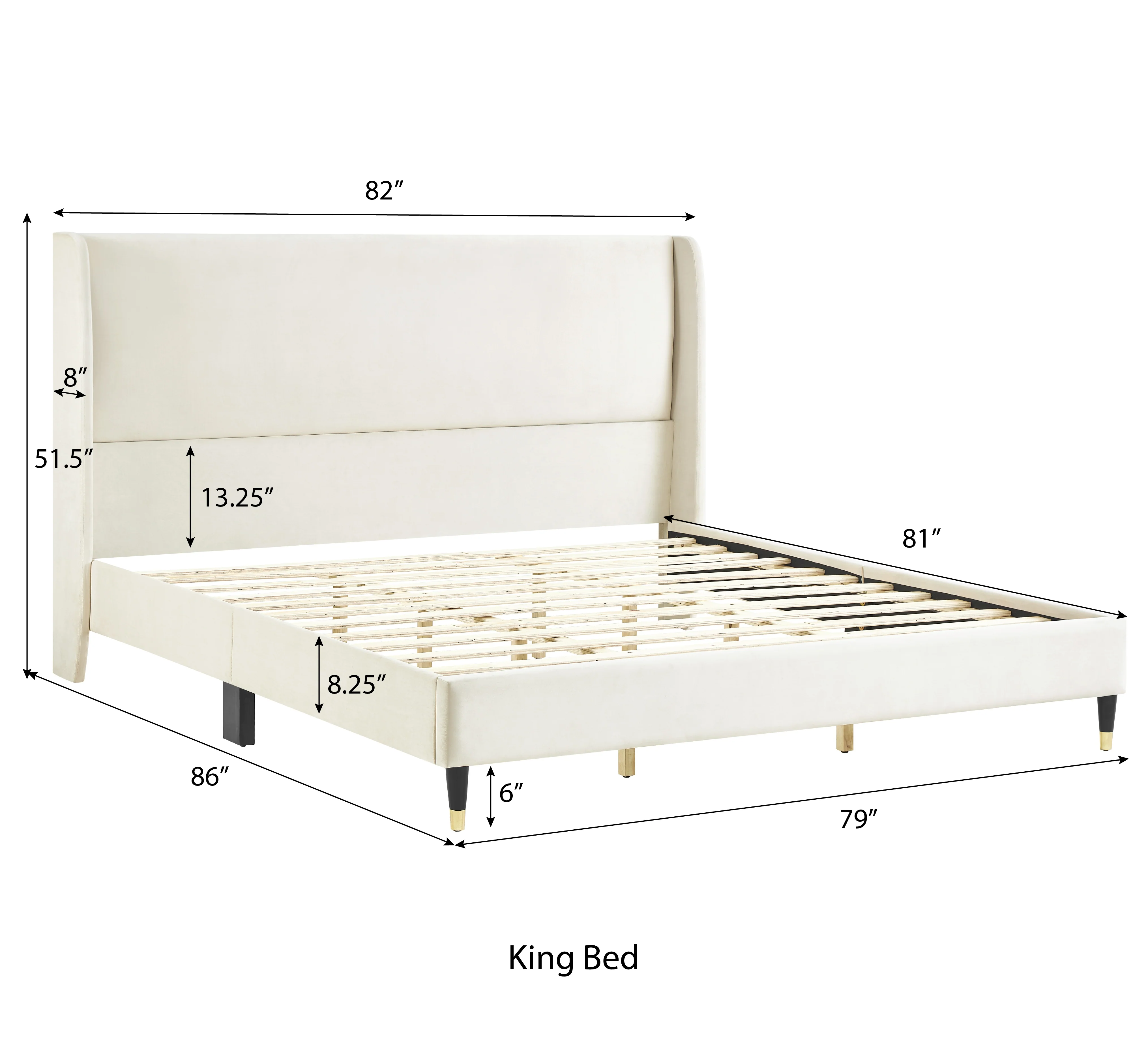 Rozita Velvet Wingback Platform Bed - Image 4