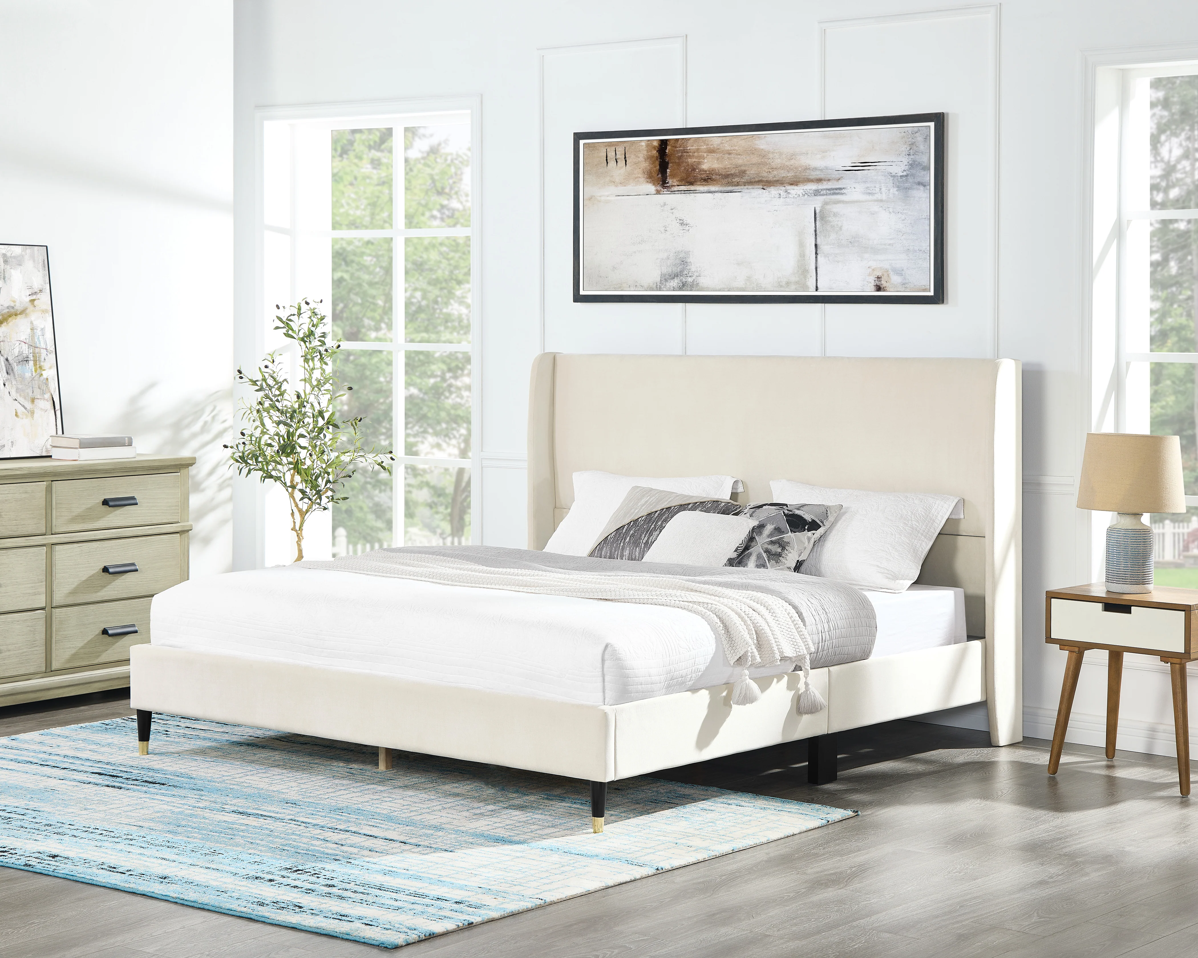 Rozita Velvet Wingback Platform Bed - Image 5