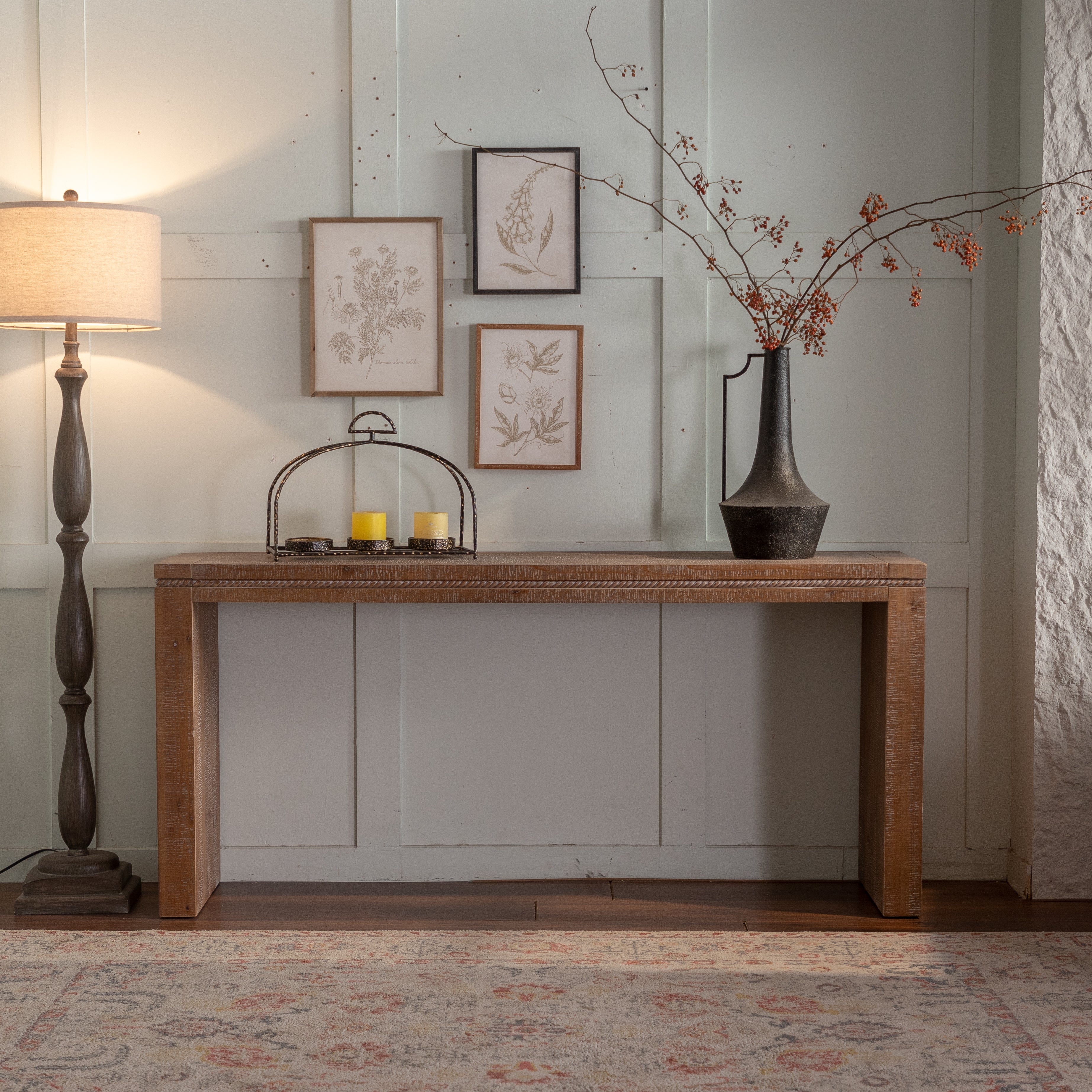 Rustic Console Table with Carved Detail - Image 2