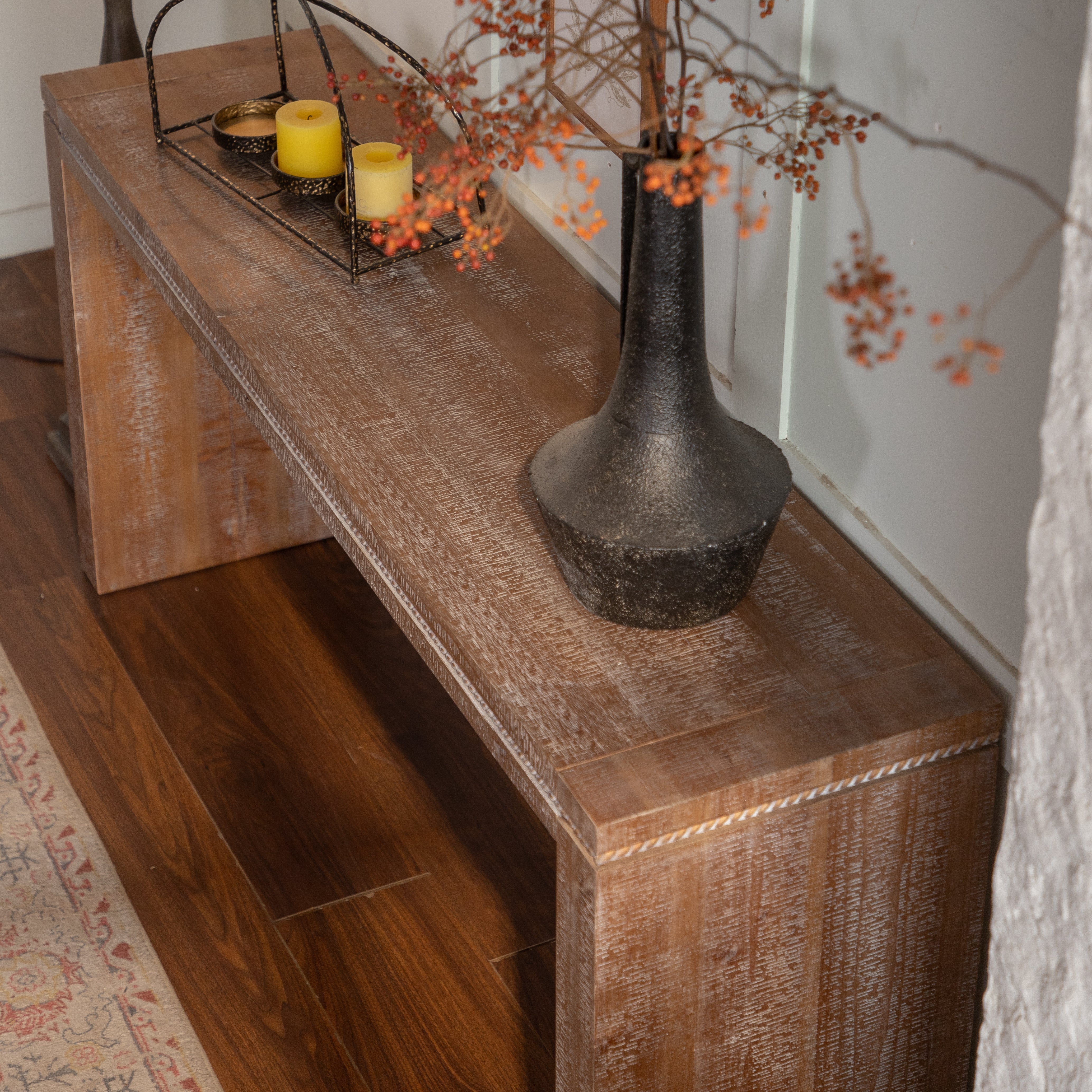 Rustic Console Table with Carved Detail - Image 3