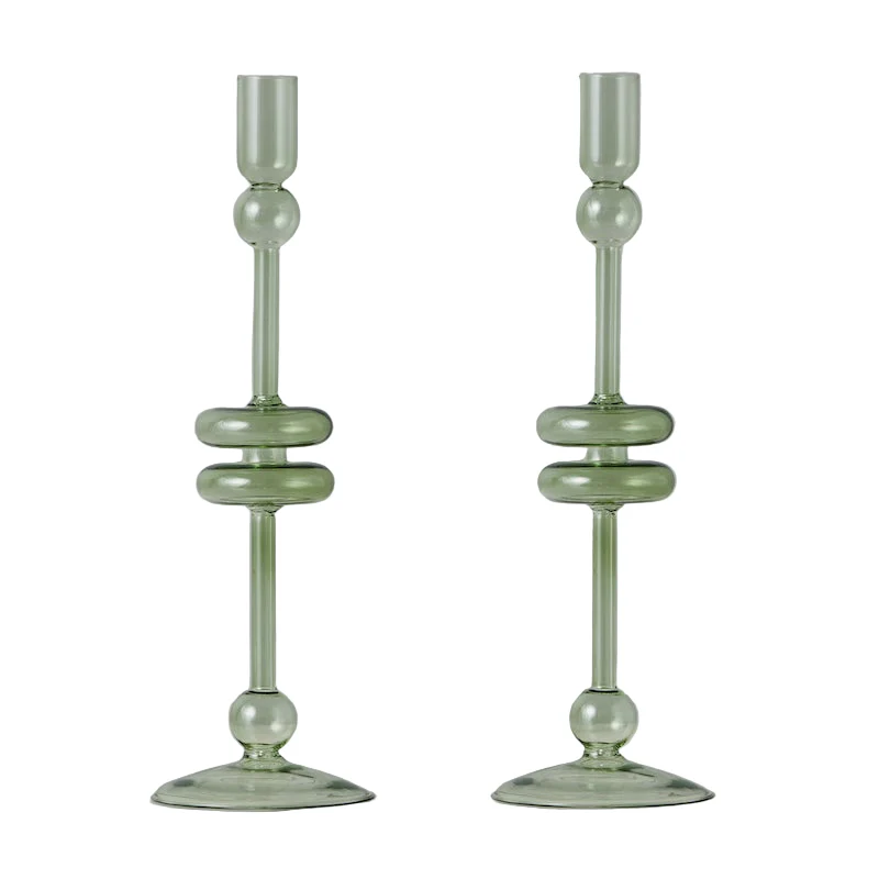 Sage Glass Candlestick, Pair