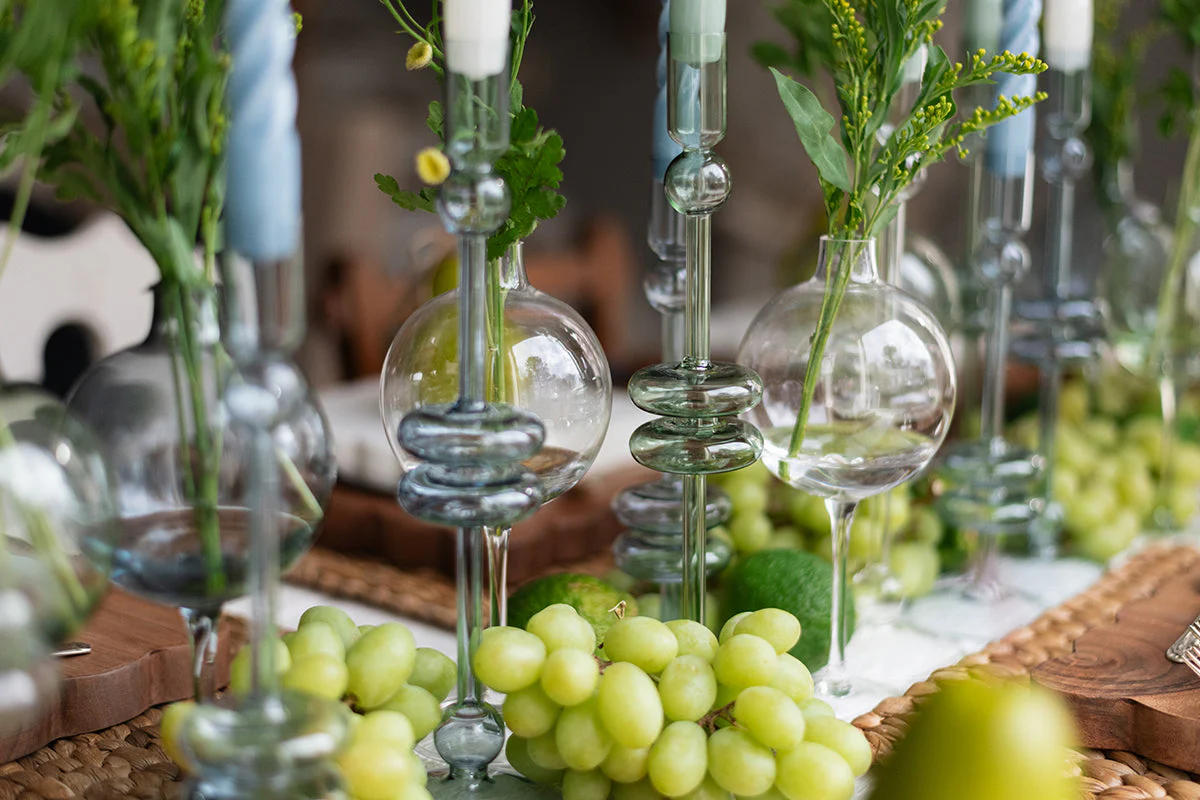 Sage Glass Candlestick, Pair - Image 12