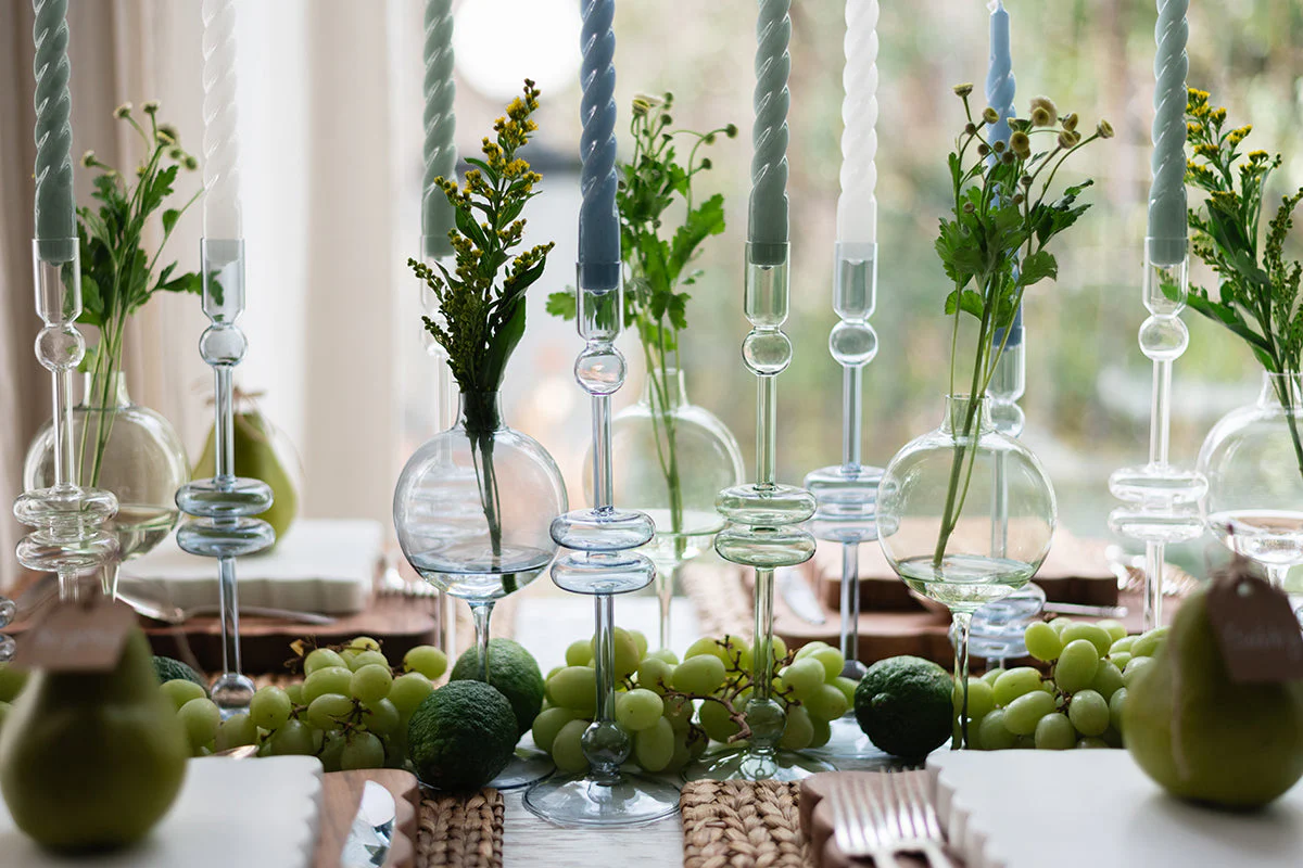 Sage Glass Candlestick, Pair - Image 6