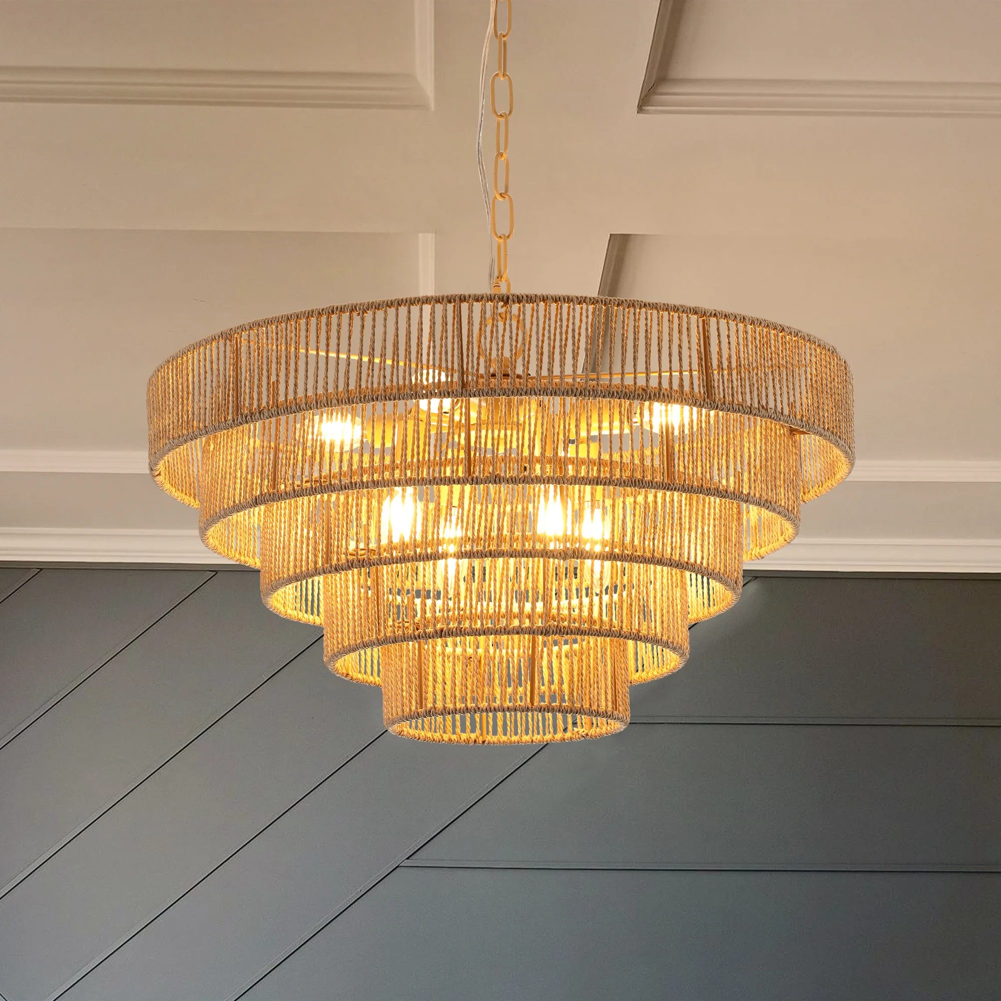 24" Modern 5-Layer Woven Rope Chandelier