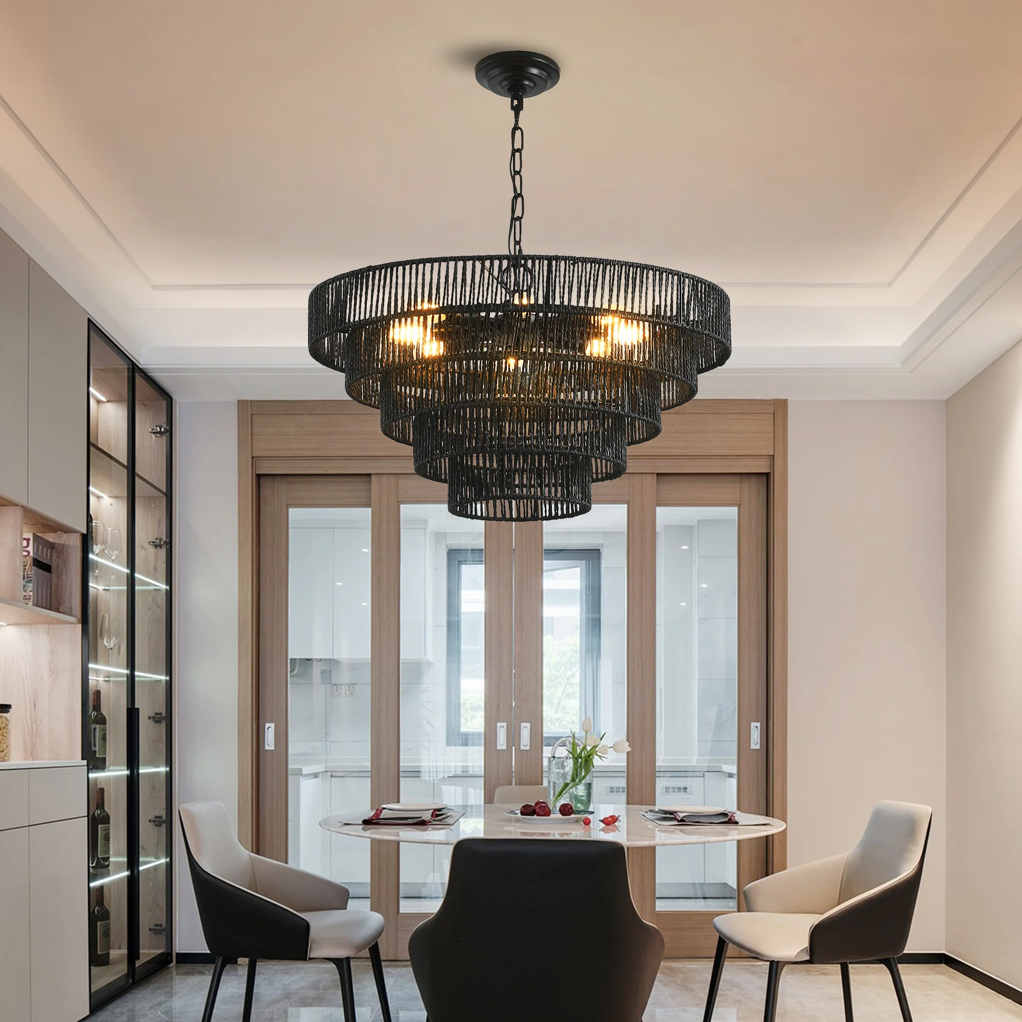 24" Modern 5-Layer Woven Rope Chandelier - Image 13