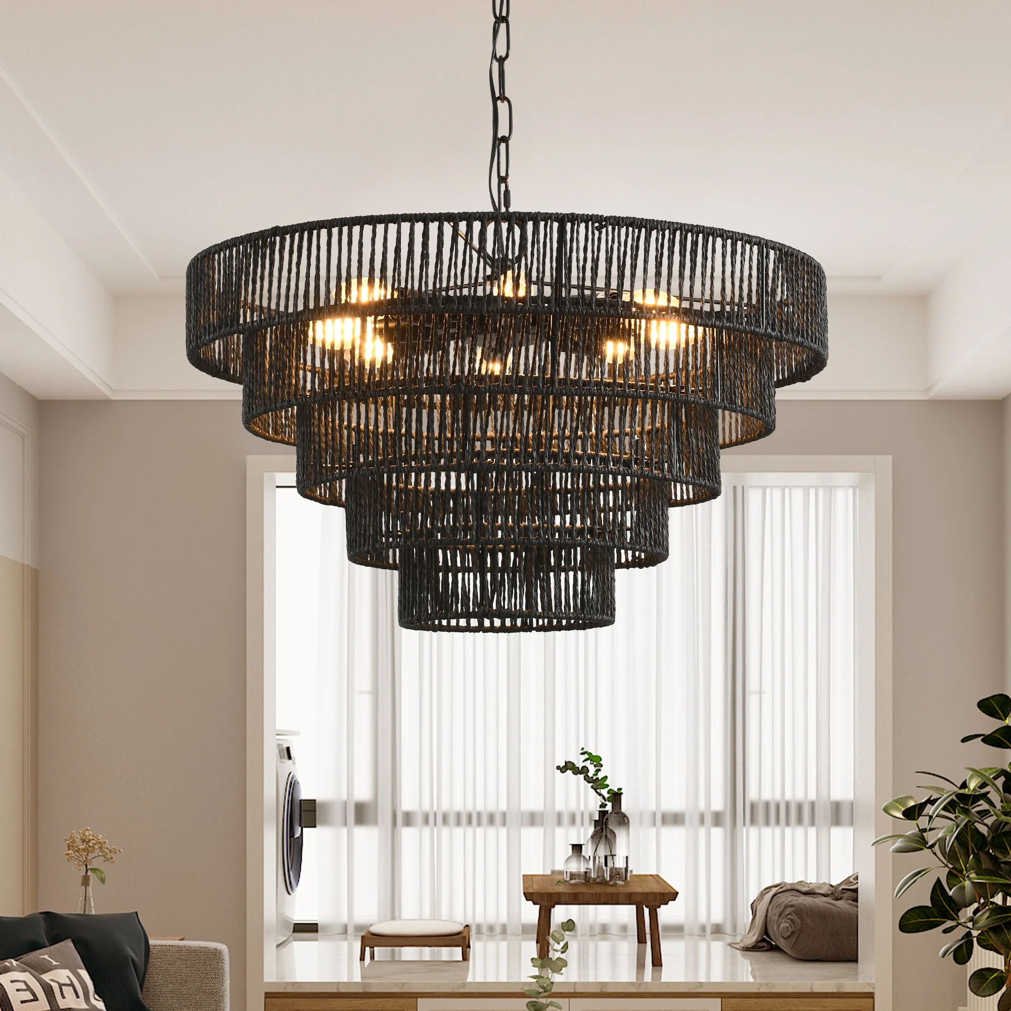 24" Modern 5-Layer Woven Rope Chandelier - Image 14