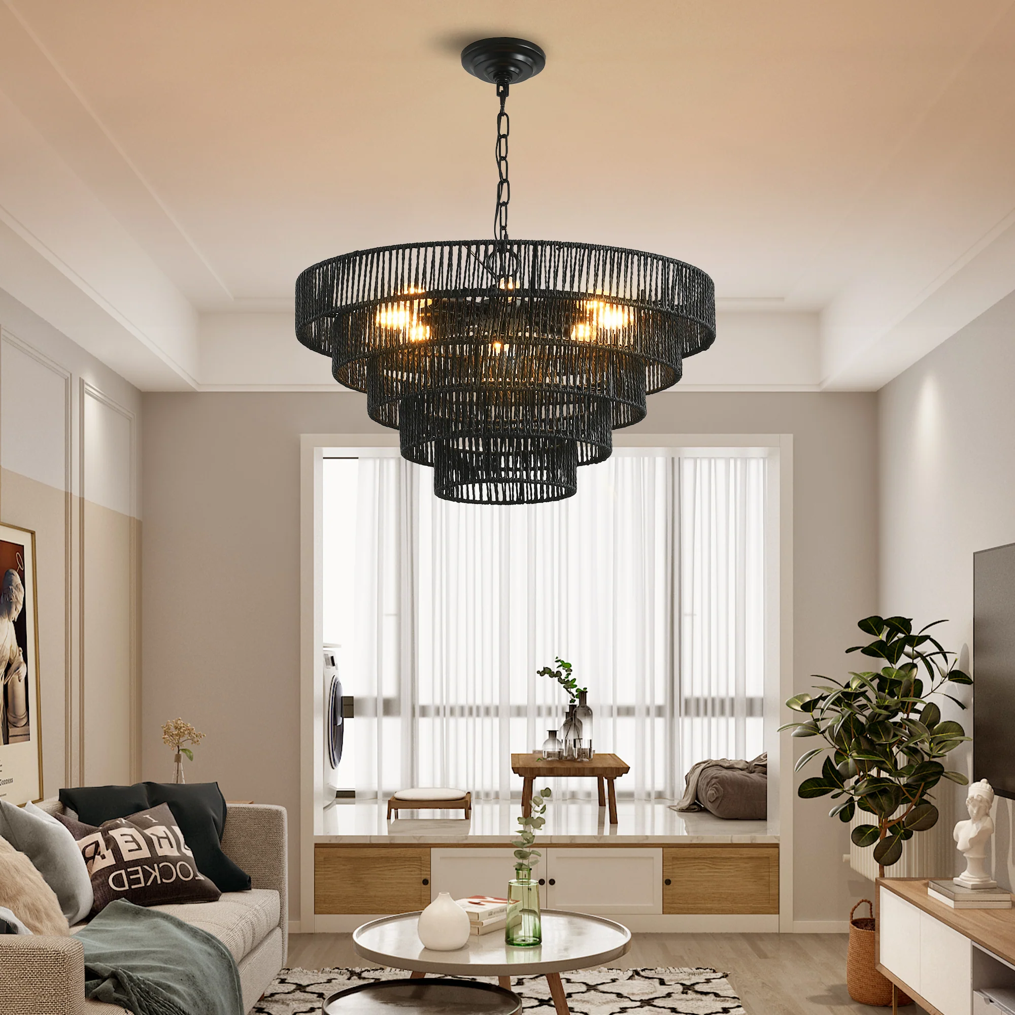24" Modern 5-Layer Woven Rope Chandelier - Image 15