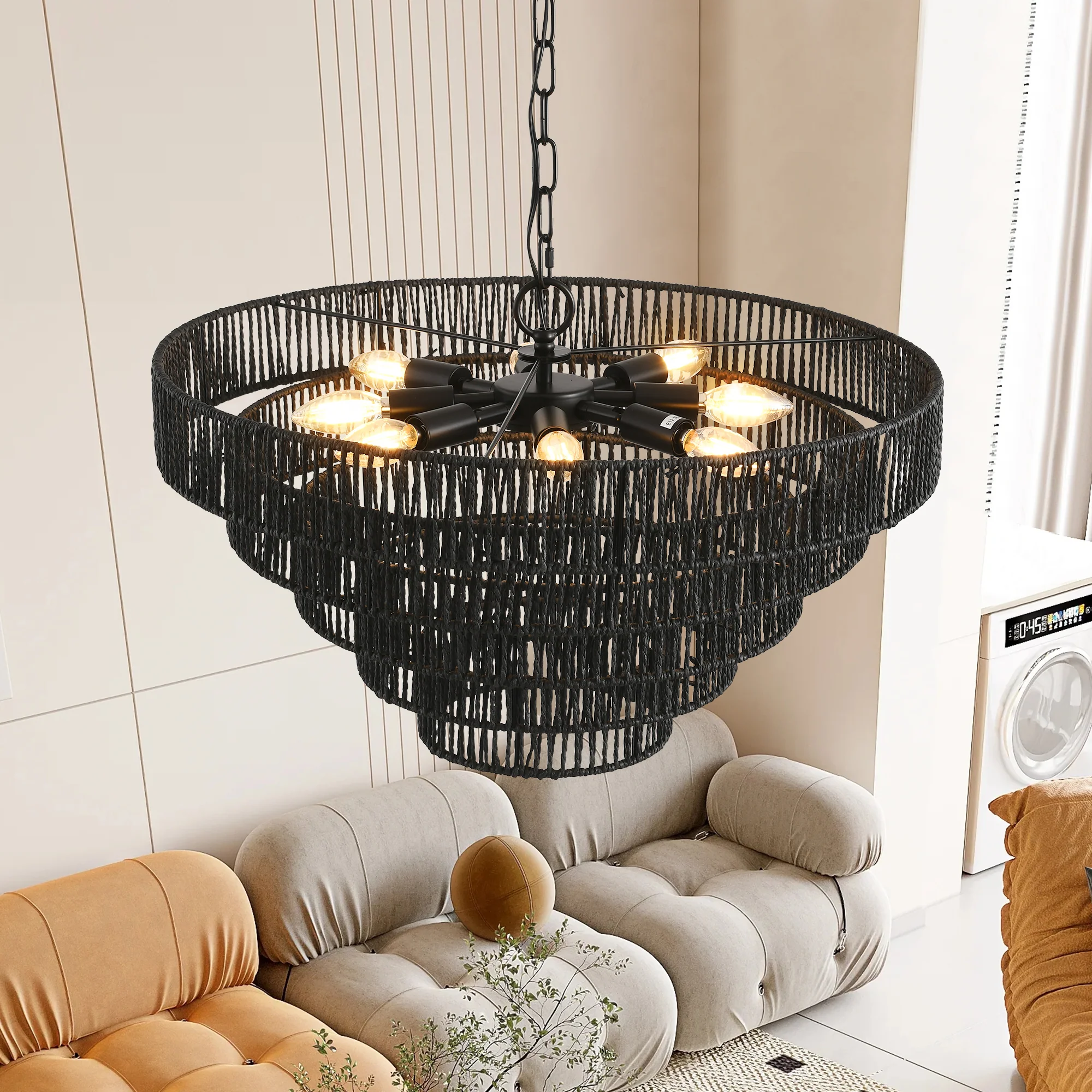 24" Modern 5-Layer Woven Rope Chandelier - Image 16