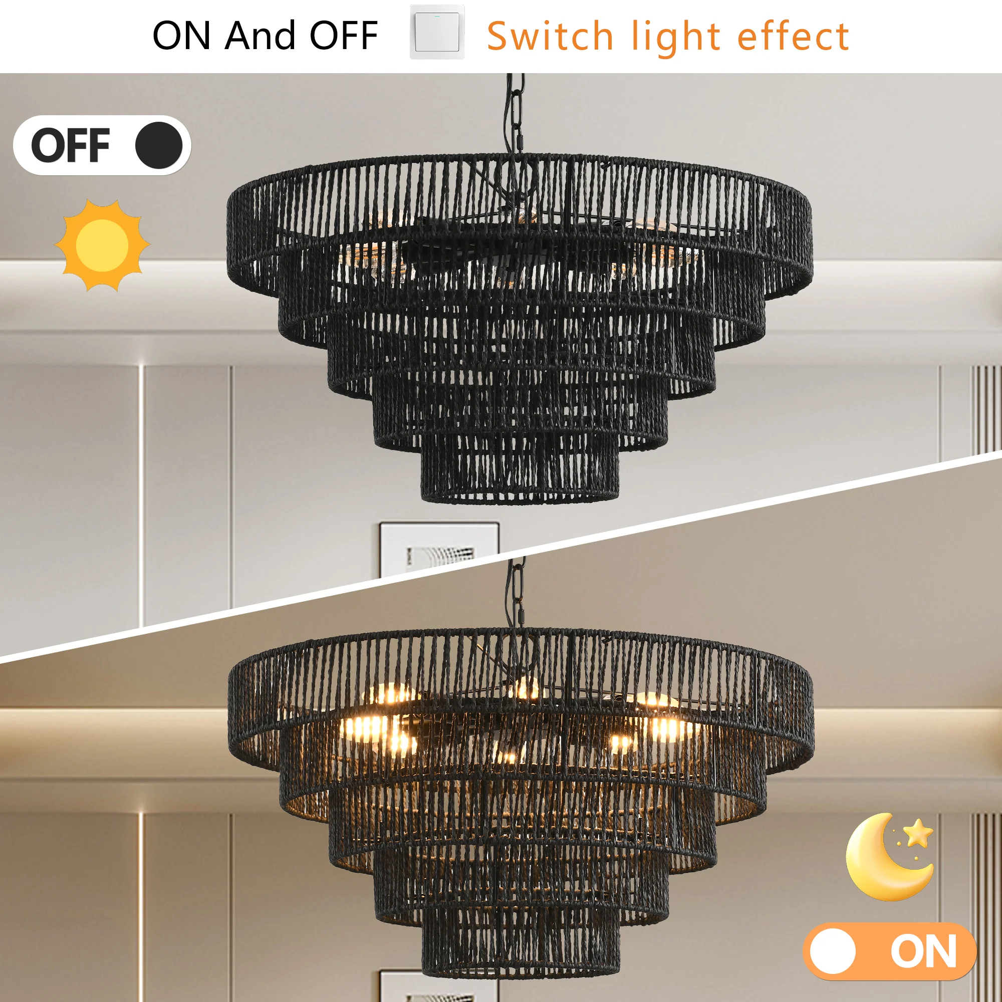 24" Modern 5-Layer Woven Rope Chandelier - Image 18