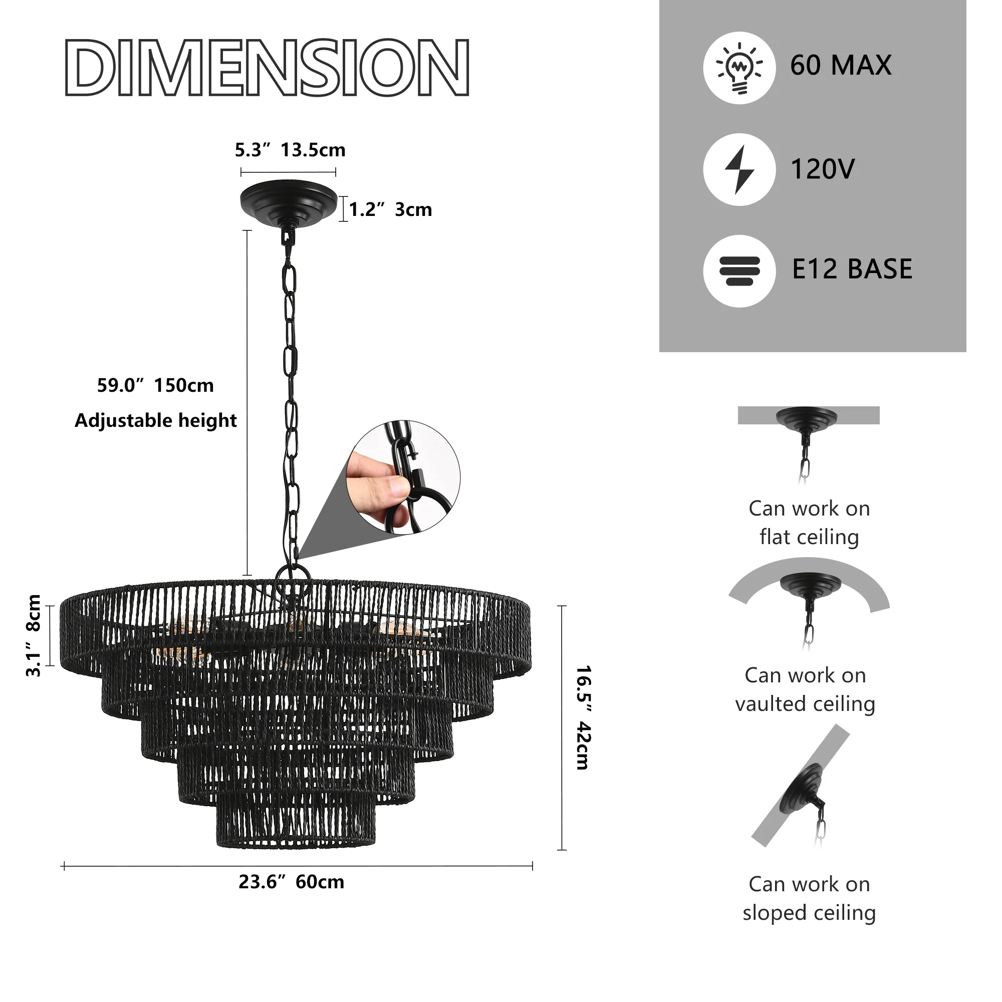 24" Modern 5-Layer Woven Rope Chandelier - Image 19