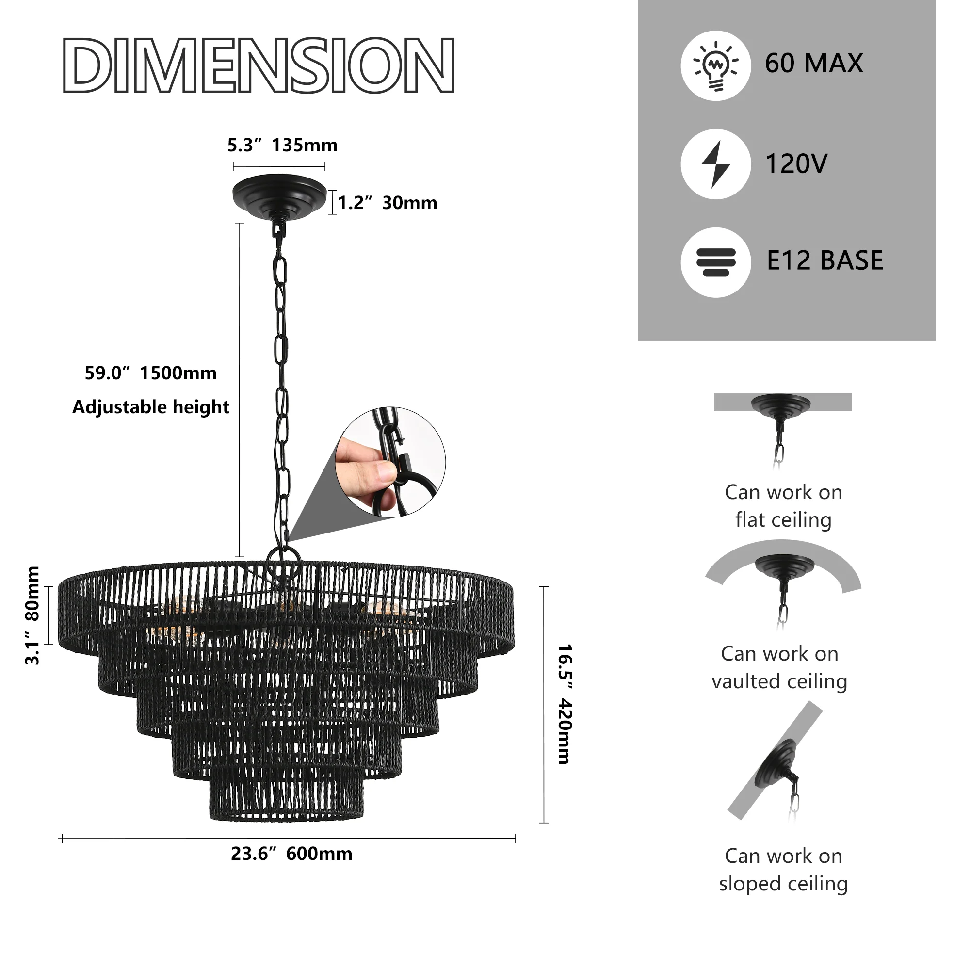 24" Modern 5-Layer Woven Rope Chandelier - Image 20