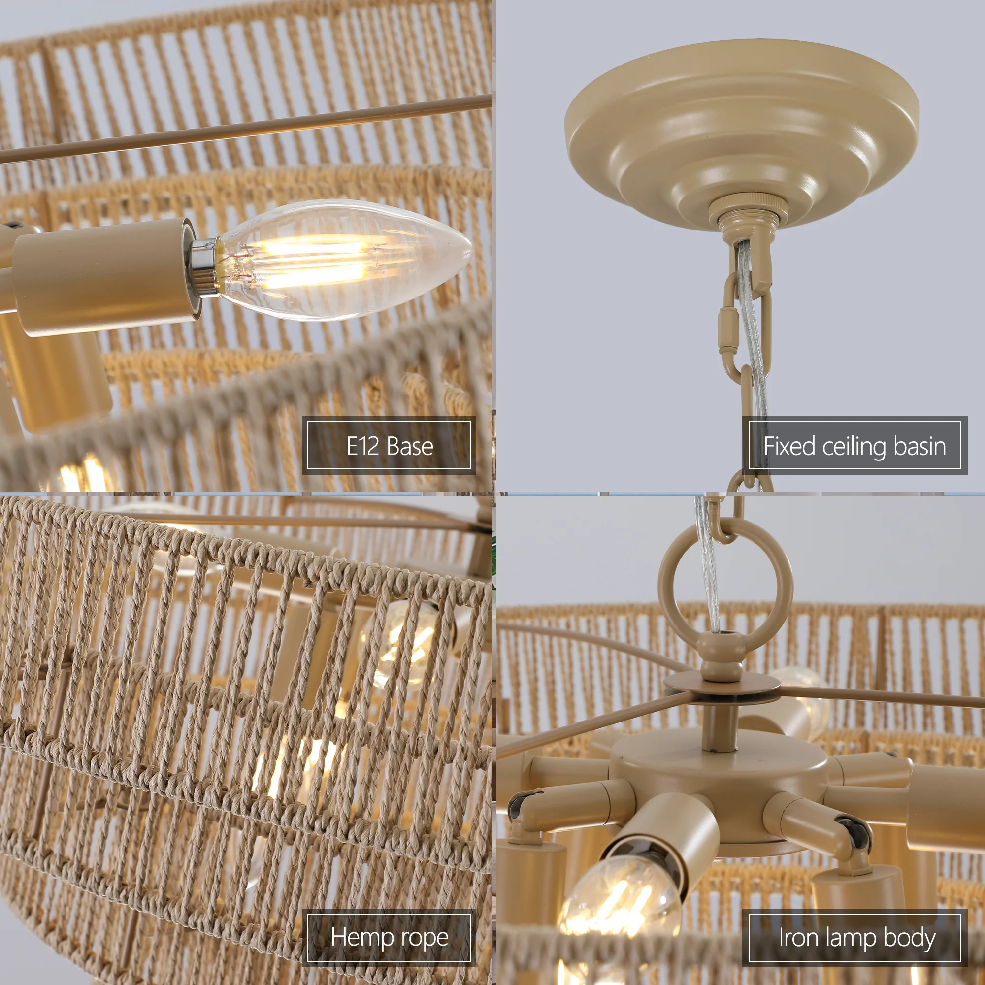24" Modern 5-Layer Woven Rope Chandelier - Image 7