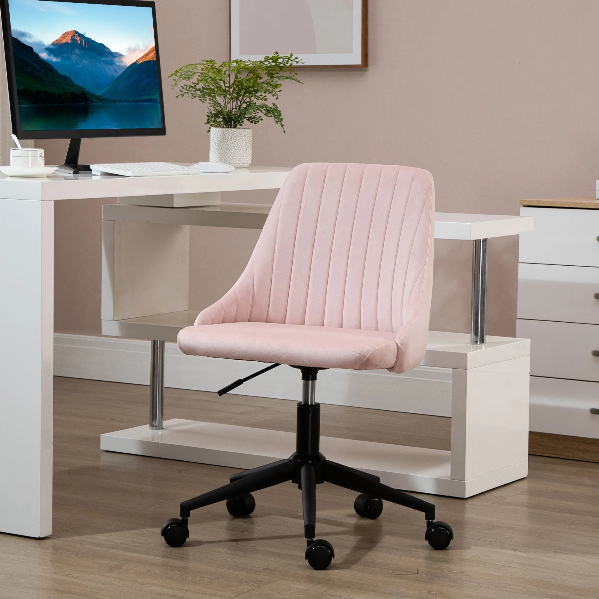 Scalloped Velvet Swivel Desk Chair - Image 12