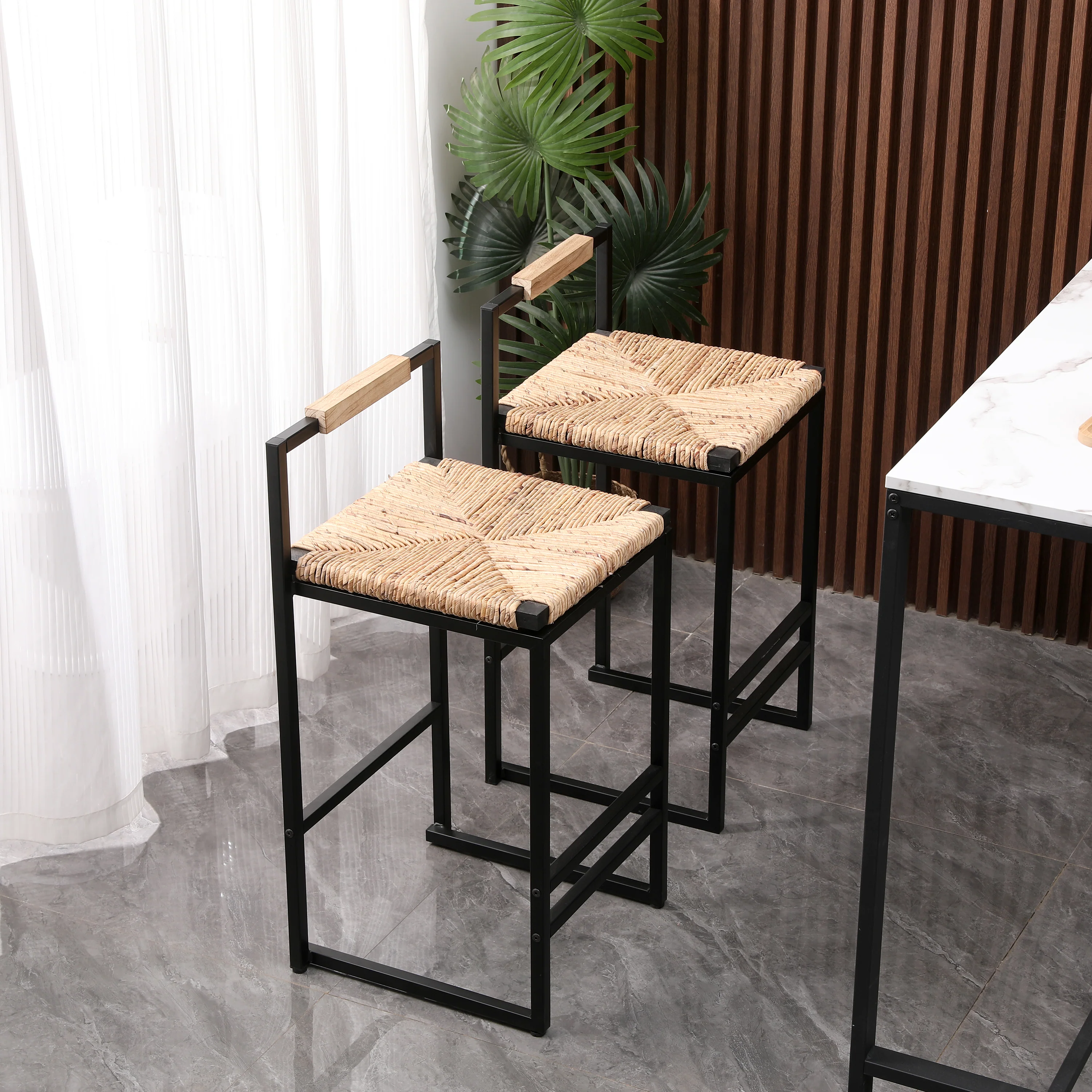 Water Hyacinth Woven Counter Stools, Set of 2 - Image 3