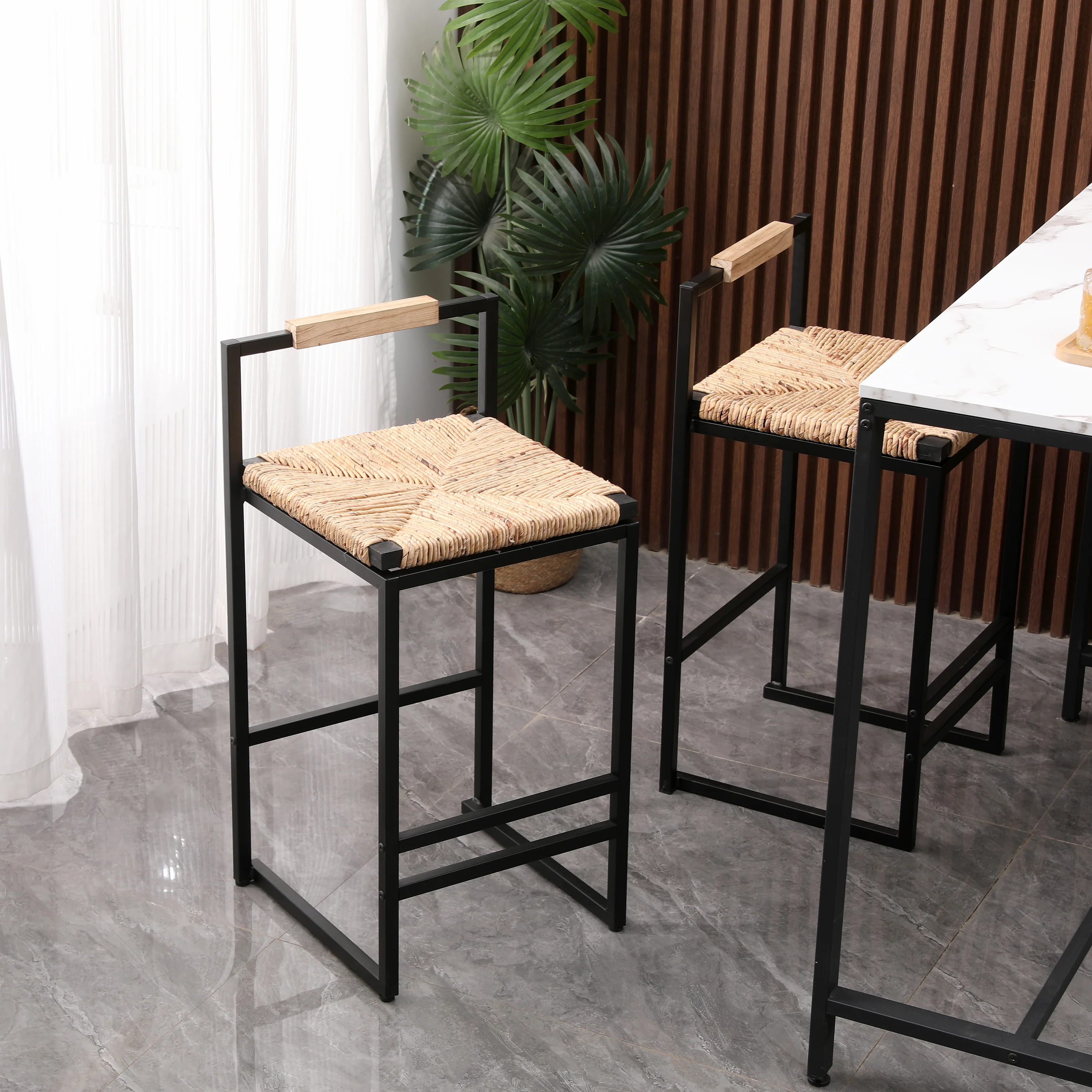 Water Hyacinth Woven Counter Stools, Set of 2 - Image 4