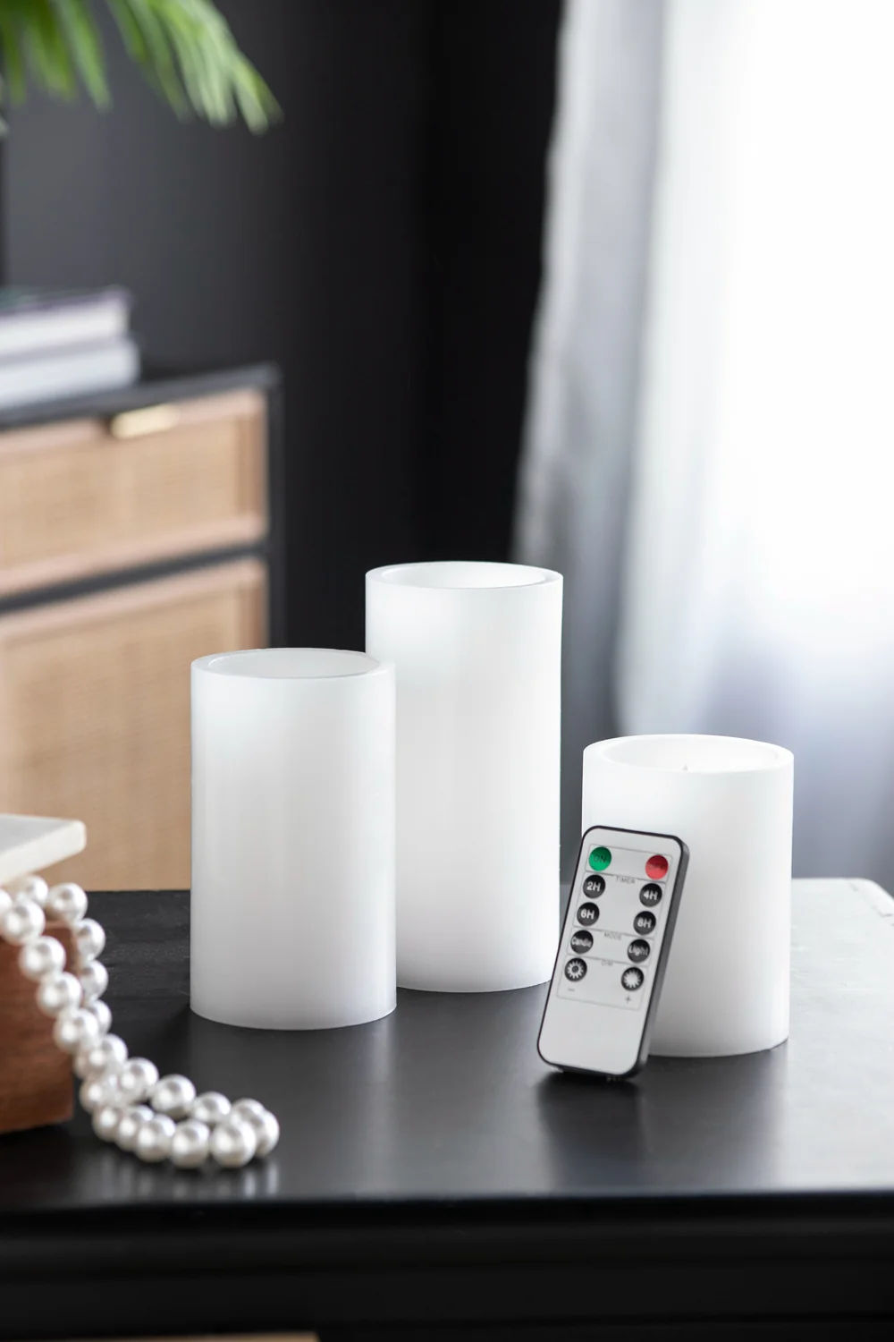 Set of 3 White LED Candles with Remote Timer - Image 2