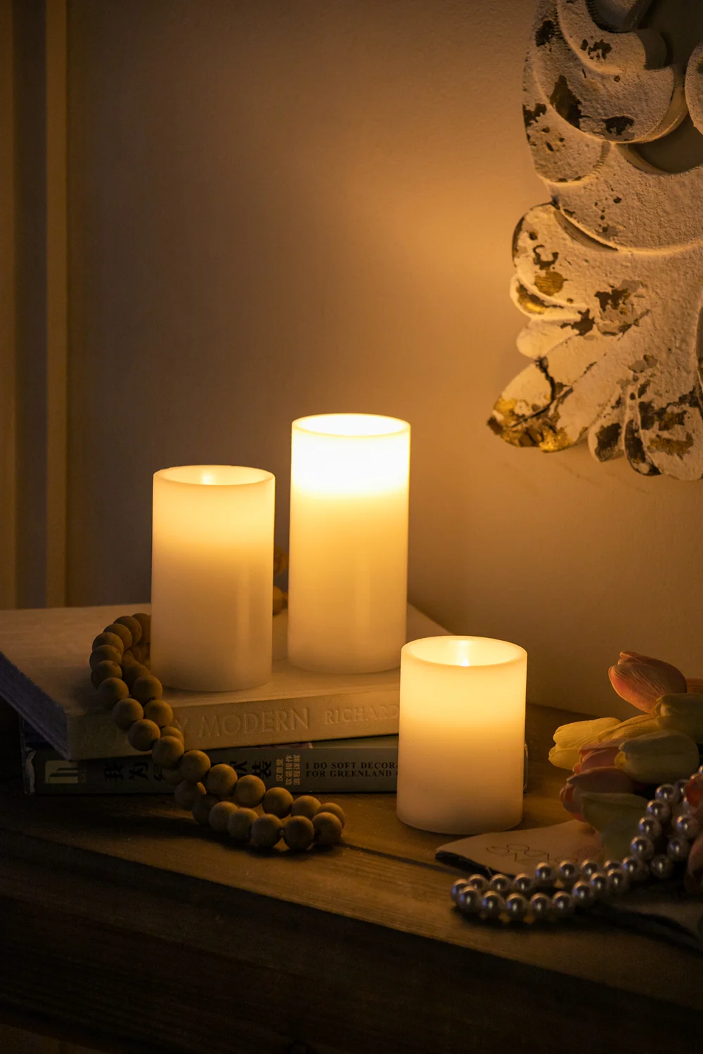 Set of 3 White LED Candles with Remote Timer - Image 3