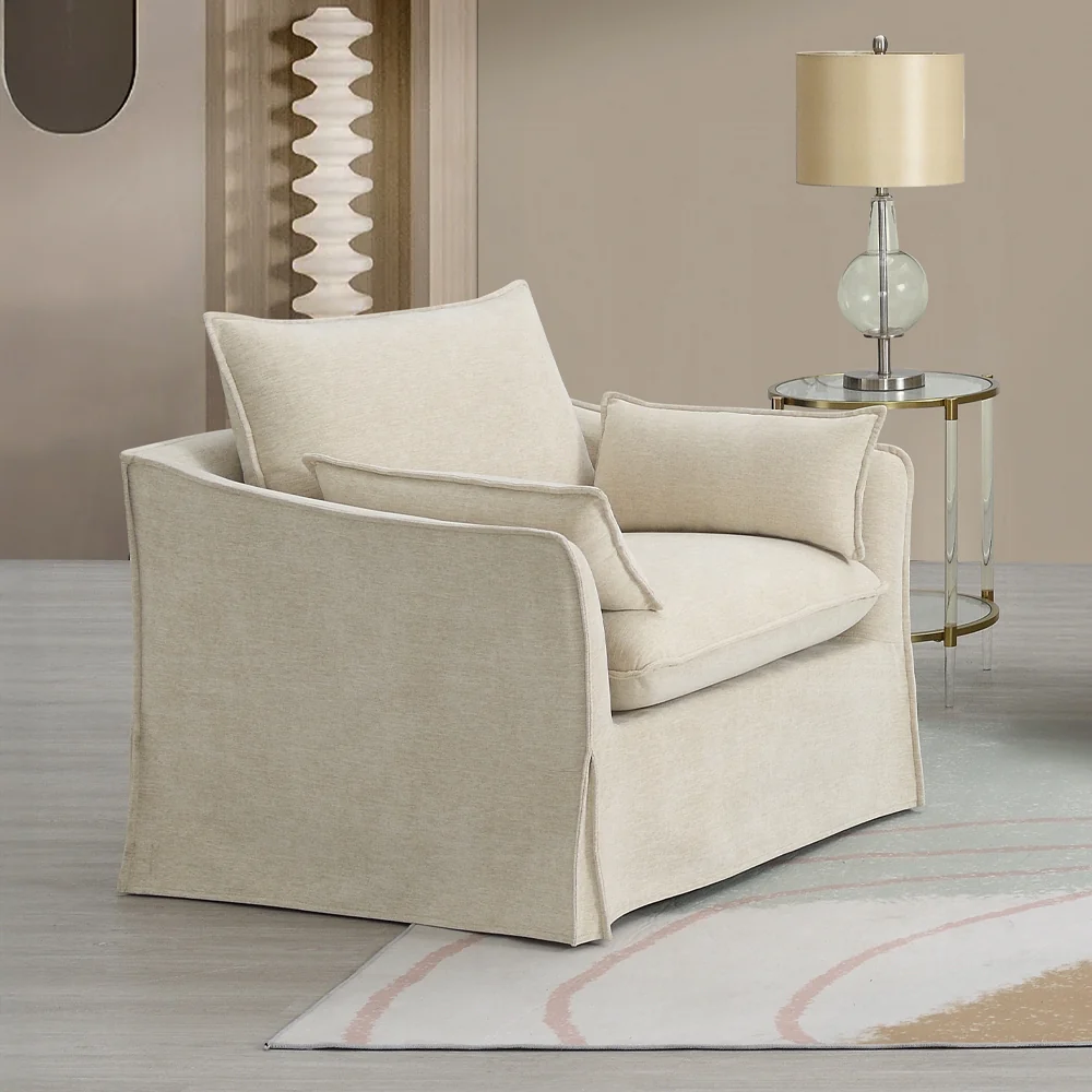Shane Beige Linen Chair with 2 Pillows - Image 2